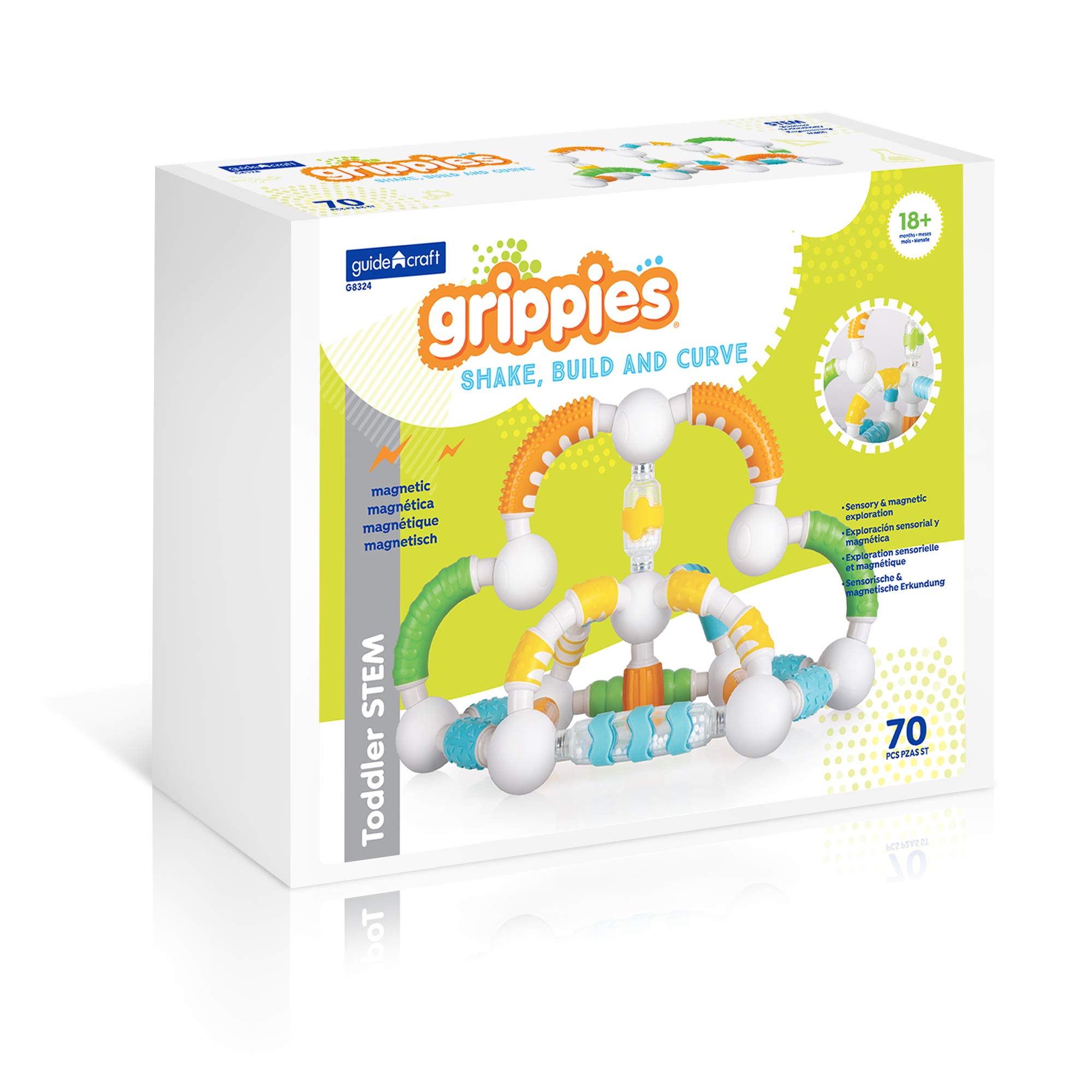 Guidecraft Grippies 70-Piece Magnetic STEM Building Set for Toddlers - Educational Learning Toys for Fine Motor Skills & Creativity | Perfect for Preschool Playtime & Classroom Activities
