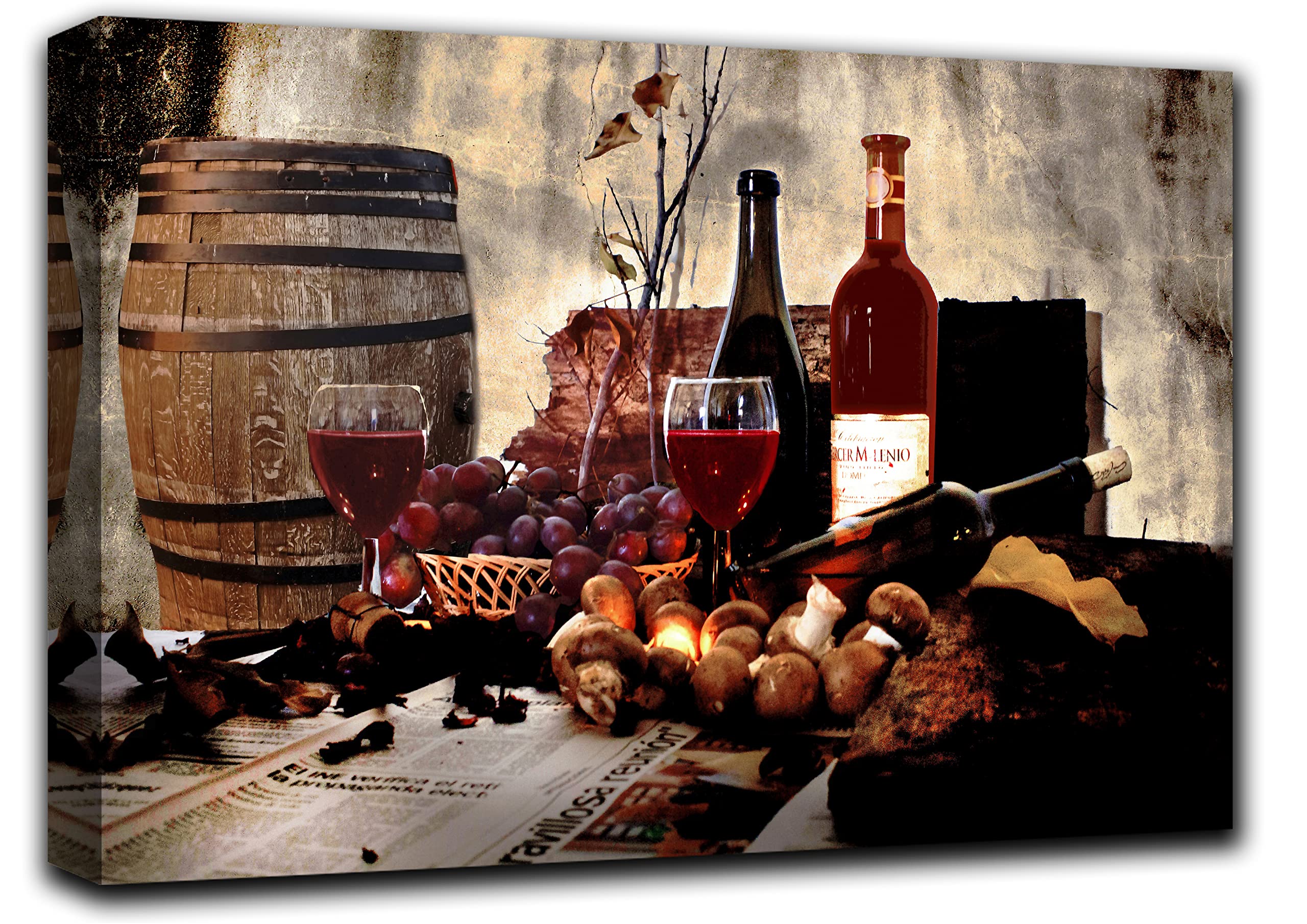 Red Wine Barrel Wall Art Decor - Canvas Painting Print for Kitchen & Dining Room - Wine Theme Wall Decor Set (33x50 inches) - Perfect for Home Bar, Wine Cellar, and Restaurant Decor