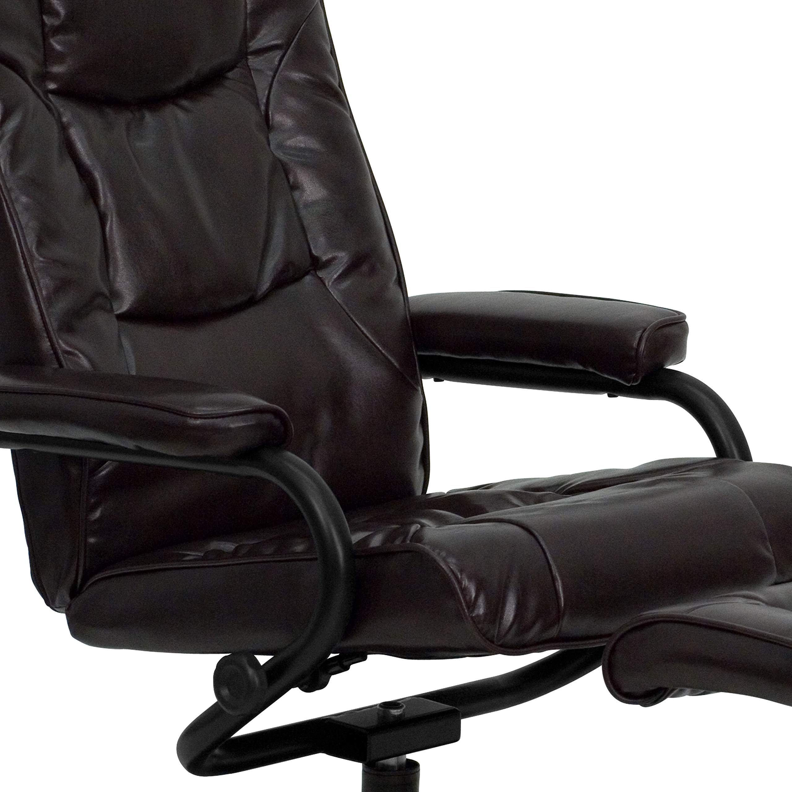 EMMA + OLIVER Modern Recliner Chair with Ottoman - Adjustable Multi-Position Brown Leather Sofa for Living Room, Home Theater & Office Comfort