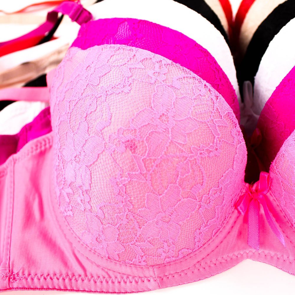 MaMia Women's 6 Pack Push Up Bras - Lace Underwire Bra Set in Solid Colors (38B) for Everyday Comfort & Confidence