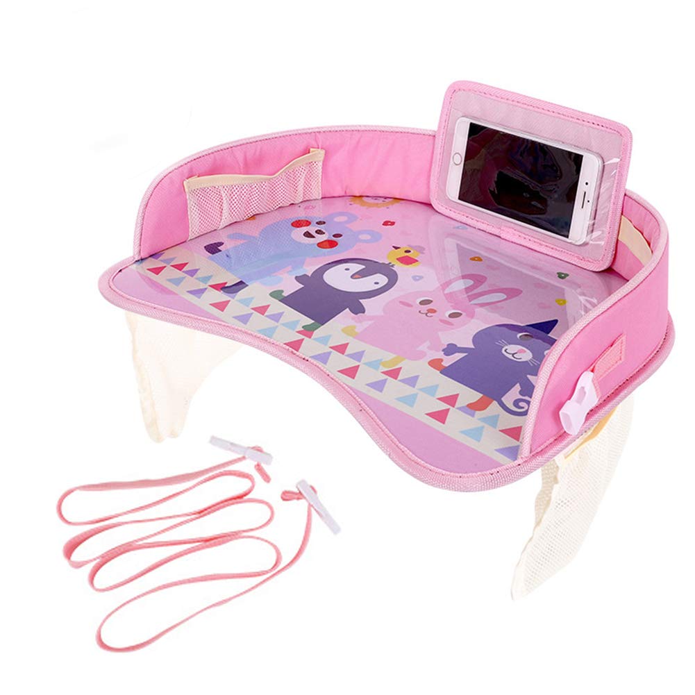Hovome Waterproof Travel Tray for Car Seat - Play Snack Tray with Storage, Portable Meal Tray for Kids (Pink) - Perfect for Road Trips, Airplane Travel & Snack Time