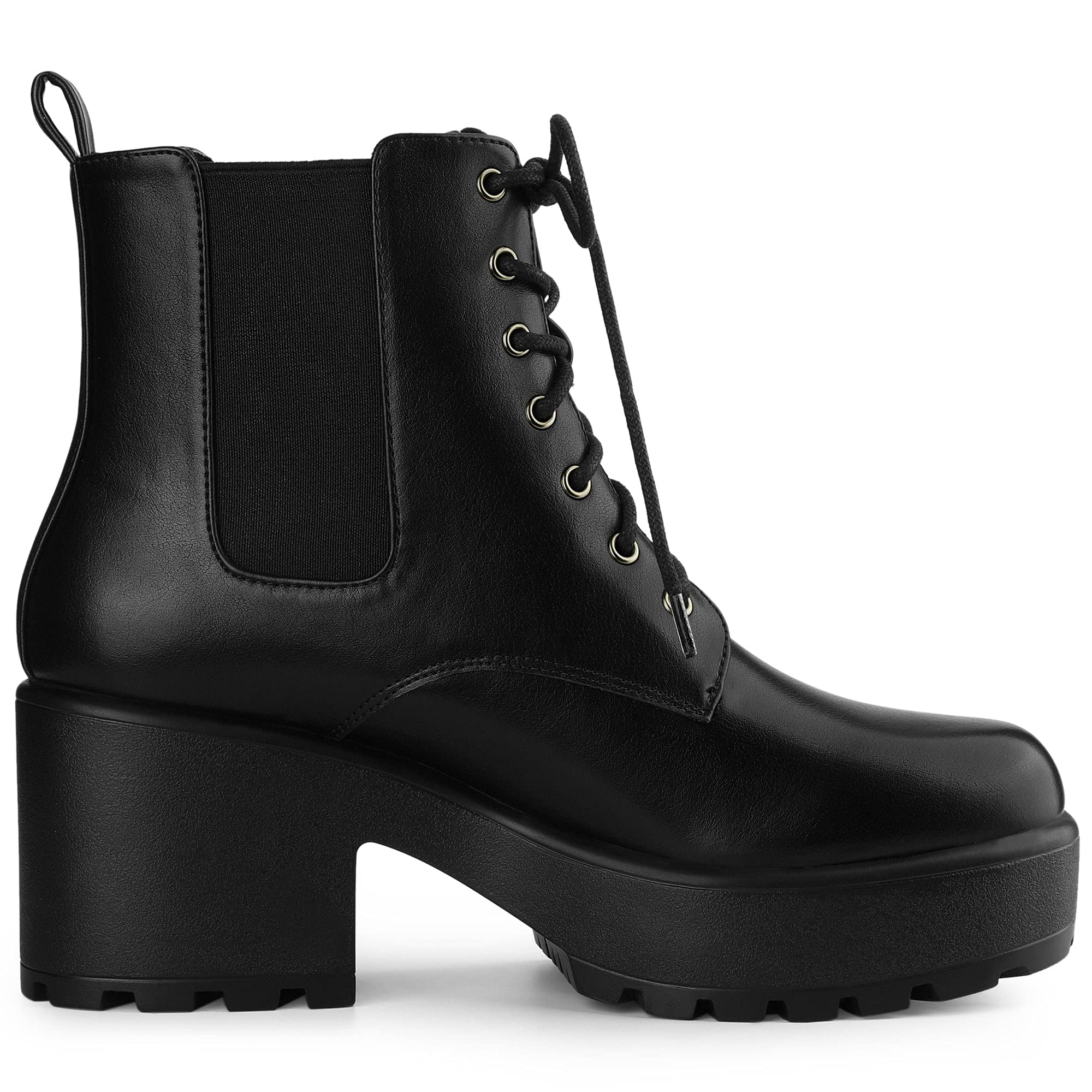 Allegra K Women's Chelsea Platform Chunky Heel Combat Boots - Stylish & Comfortable Ankle Boots for Fall & Winter Fashion, Perfect for Casual Outfits, Work & Night Out