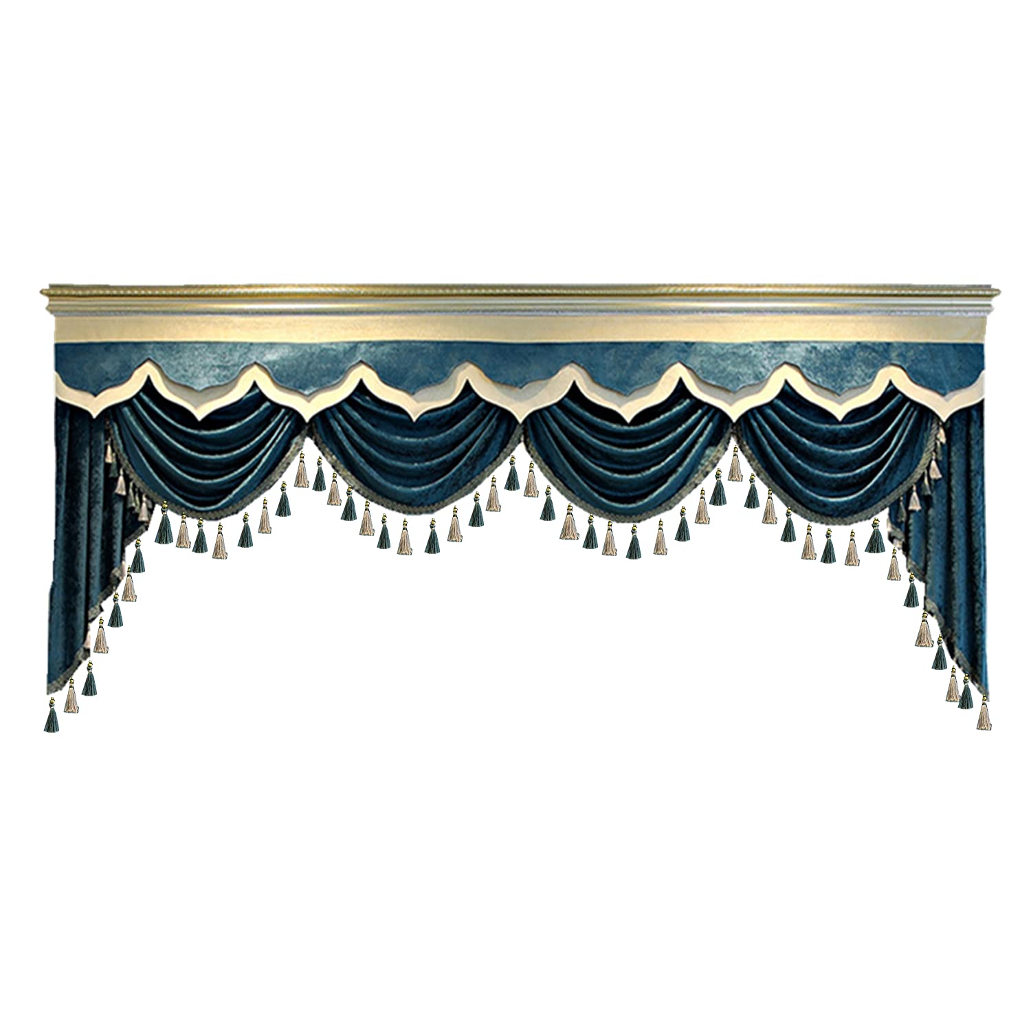 Navy Blue Chenille Window Valance - Blackout Swag Curtain with Tassel Trim for Bedroom & Living Room | 98 Inch Rod Pocket Insulated Valance Panel | Perfect for Light Control & Home Decor
