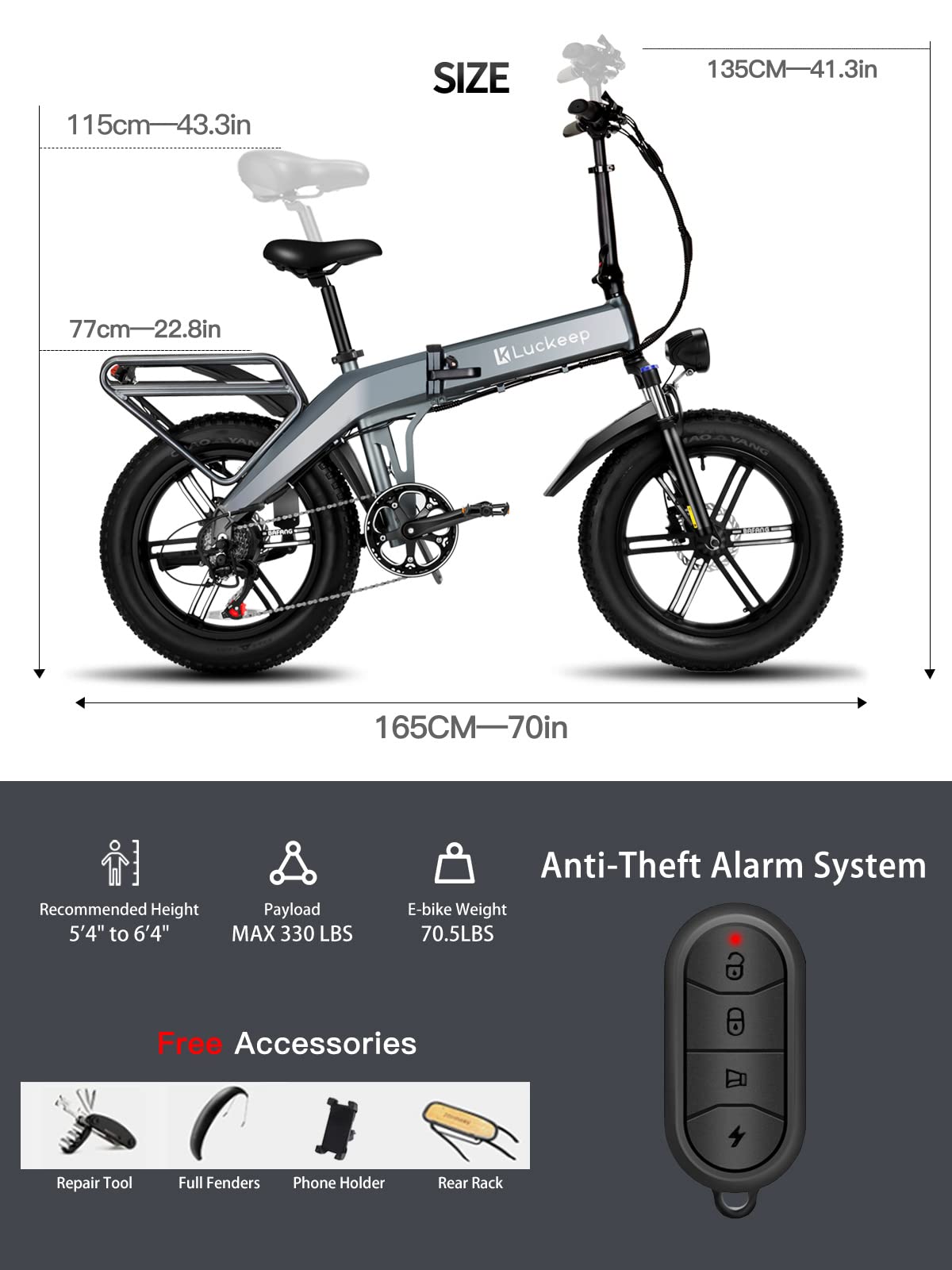 **1200W Peak Motor Electric Bike for Adults - 30MPH, 60 Miles Range, 48V 15AH (720WH) Battery, 20