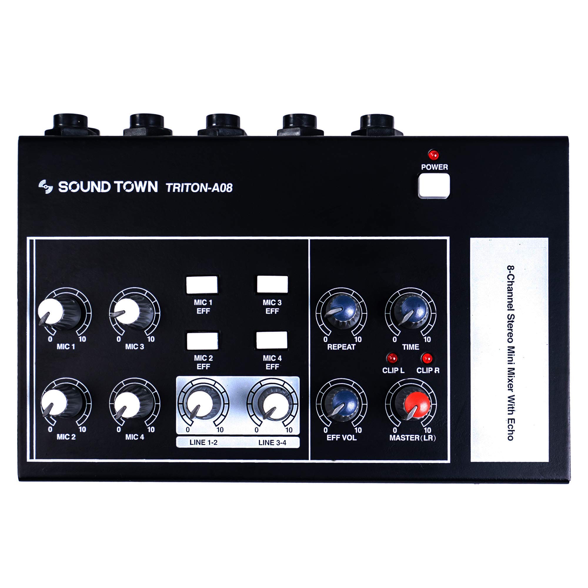 Sound Town 8-Channel Professional Audio Mixer with Echo Effects - TRITON-A08 Stereo Mic Mixer with 1/4