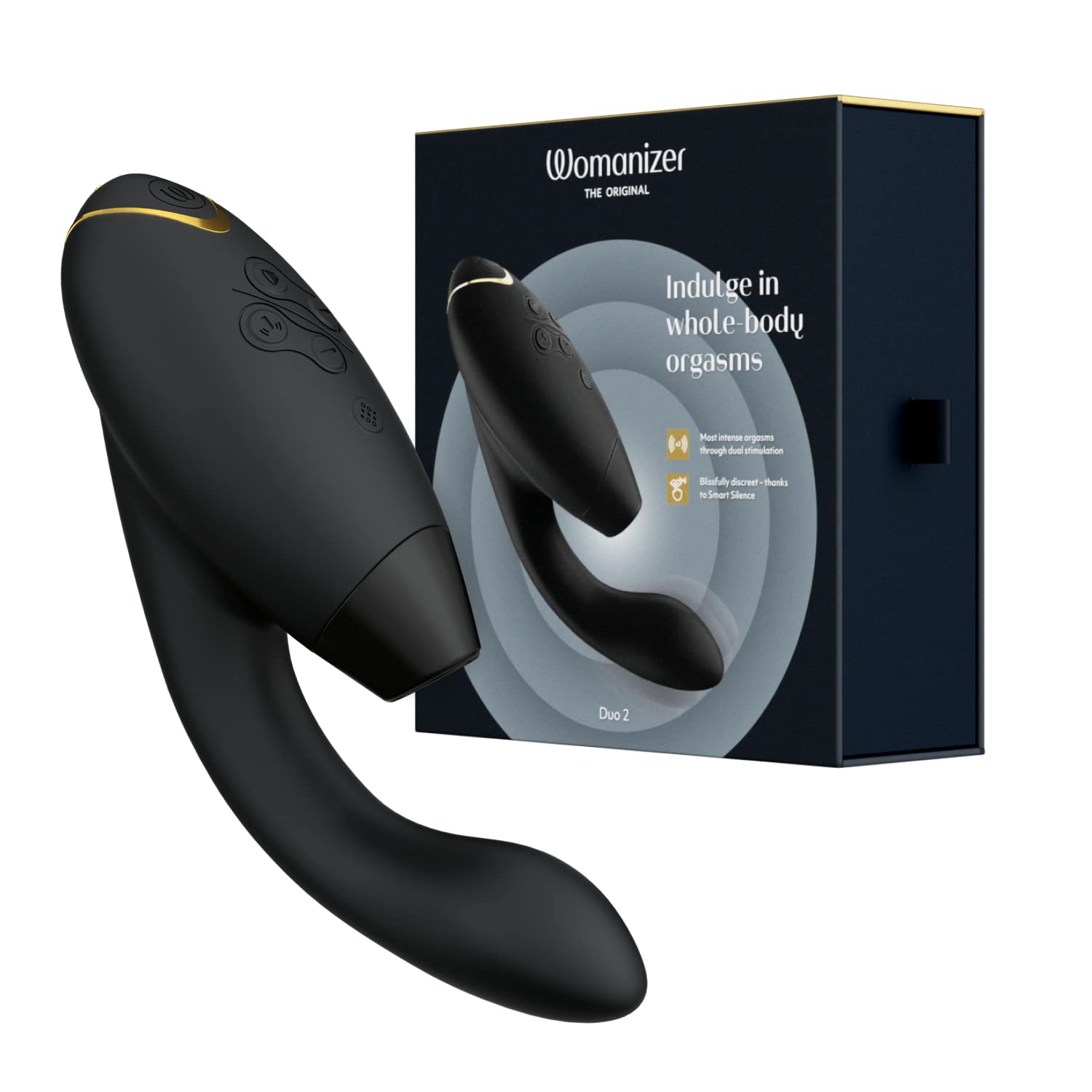 Womanizer Duo 2 Clitoral & G-Spot Stimulator Rabbit Vibrator - 14 Suction & Vibration Intensities - Waterproof - Smart Silence Technology - Black - Perfect for Solo Play & Couples Intimacy