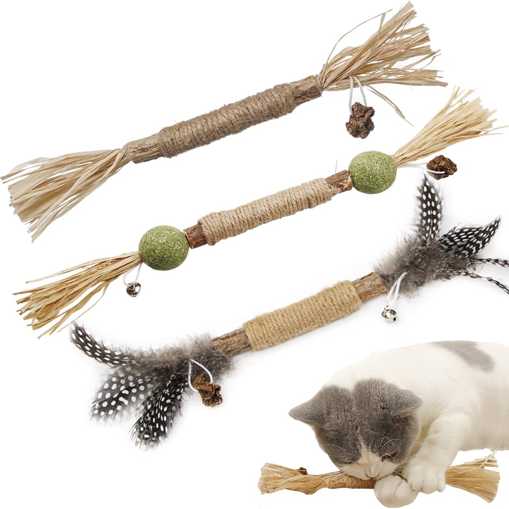 PAZ'S GIFT Natural Catnip & Silvervine Kitten Chew Toys - 3-Piece Set for Indoor Cats, Interactive Self-Play Dental Toys to Clean Teeth & Freshen Breath - Perfect for Playtime, Teething Relief, and Stress Reduction