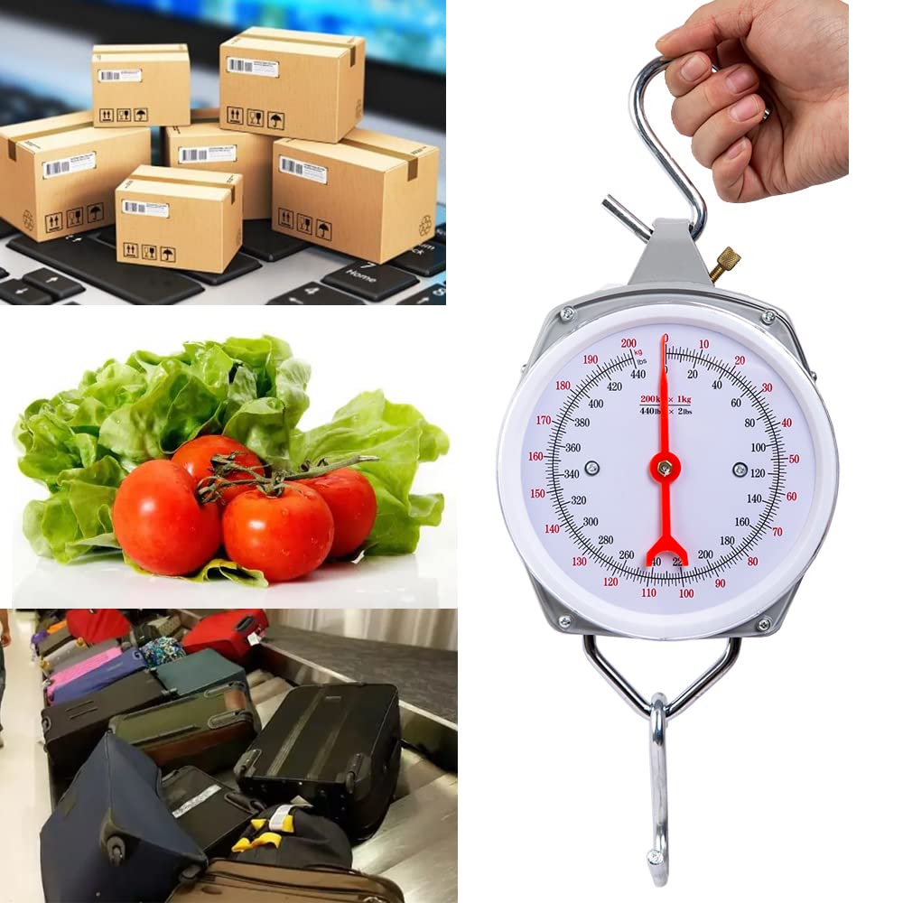 440lbs Heavy Duty Spring Hanging Scale - Industrial Dial Scale for Kitchen, Fishing & Luggage - Mechanical Weight Scale for Home, Outdoor & Commercial Use