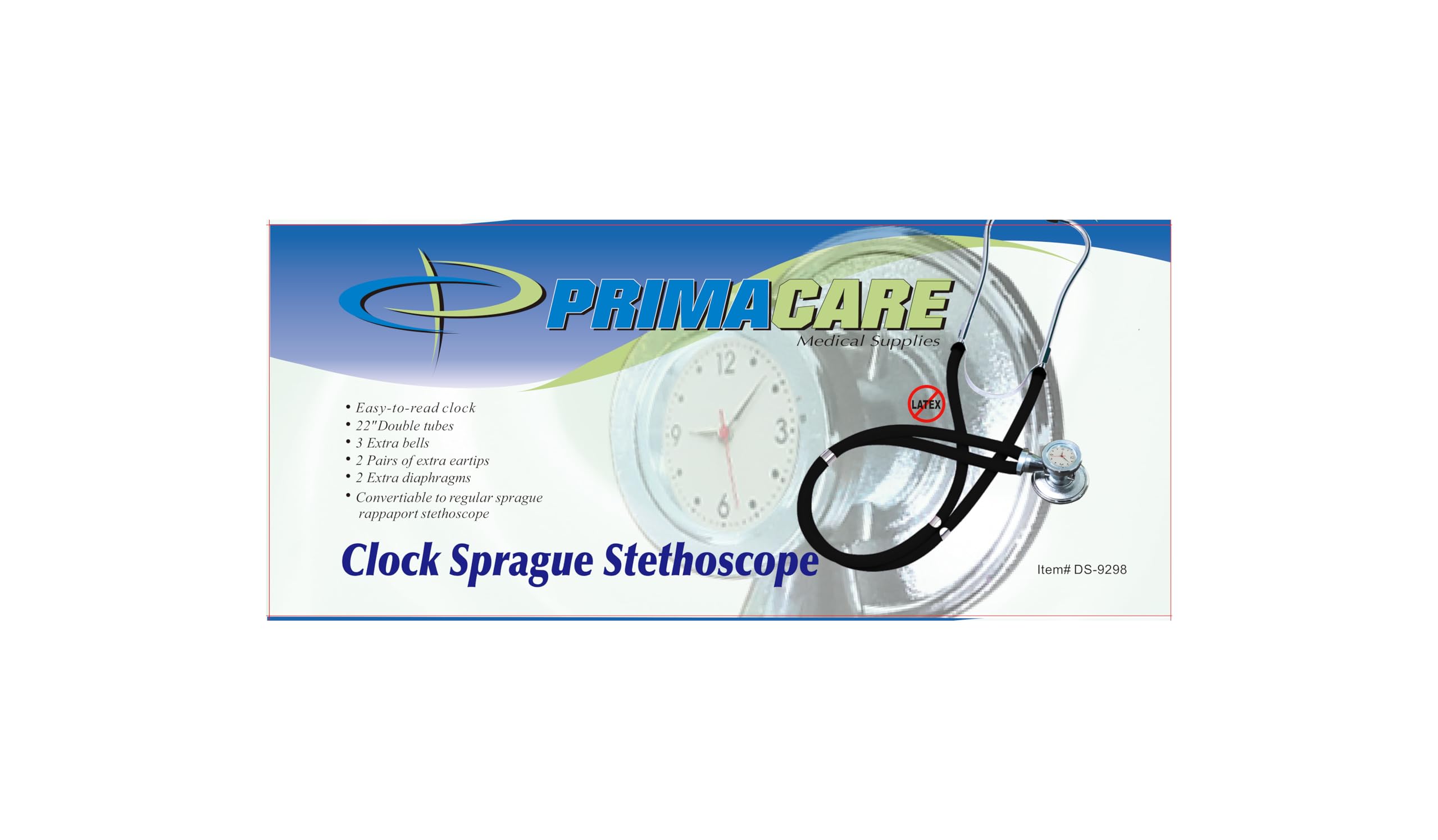 Primacare DS-9298 Black Medical Stethoscope with Analog Watch - 22