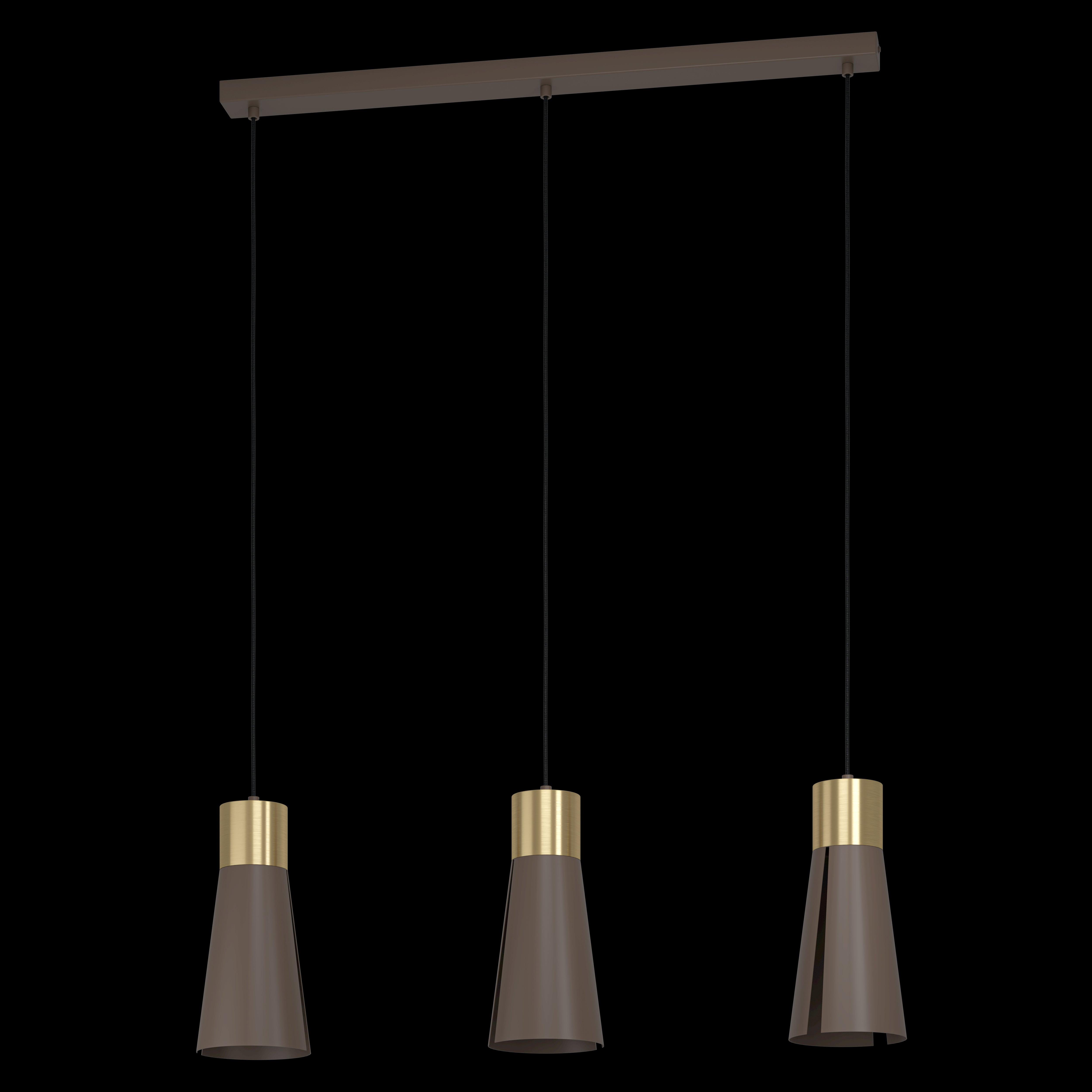 Eglo Losalomas 3-Light Modern Pendant Light Fixture - Conical Shade in Brown & Brass Finish for Kitchen Island, Dining Room or Entryway Lighting