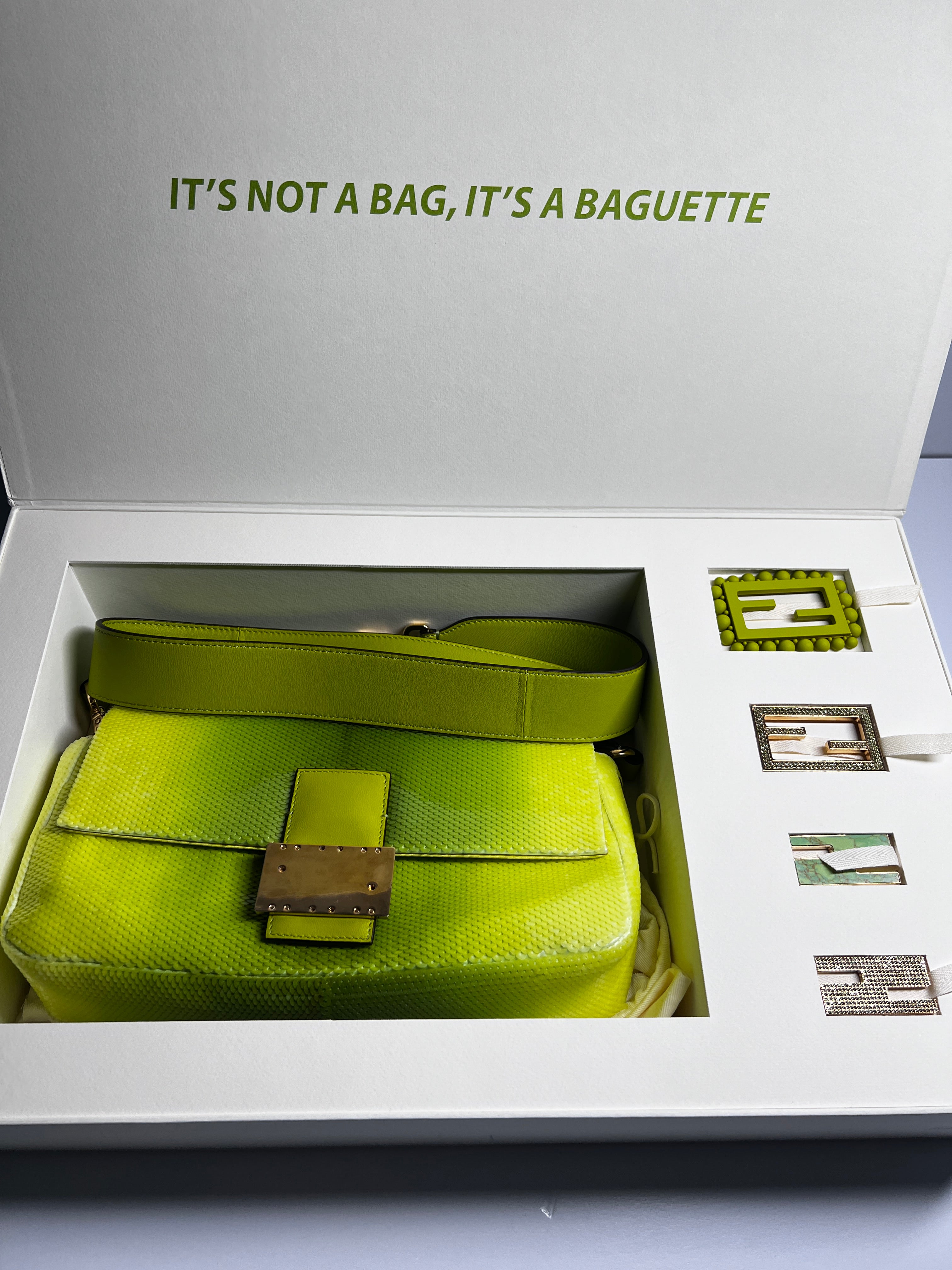 Fendi & SJP Green Sequin Baguette Bag - Luxury Designer Clutch for Evening Parties, Weddings & Special Occasions