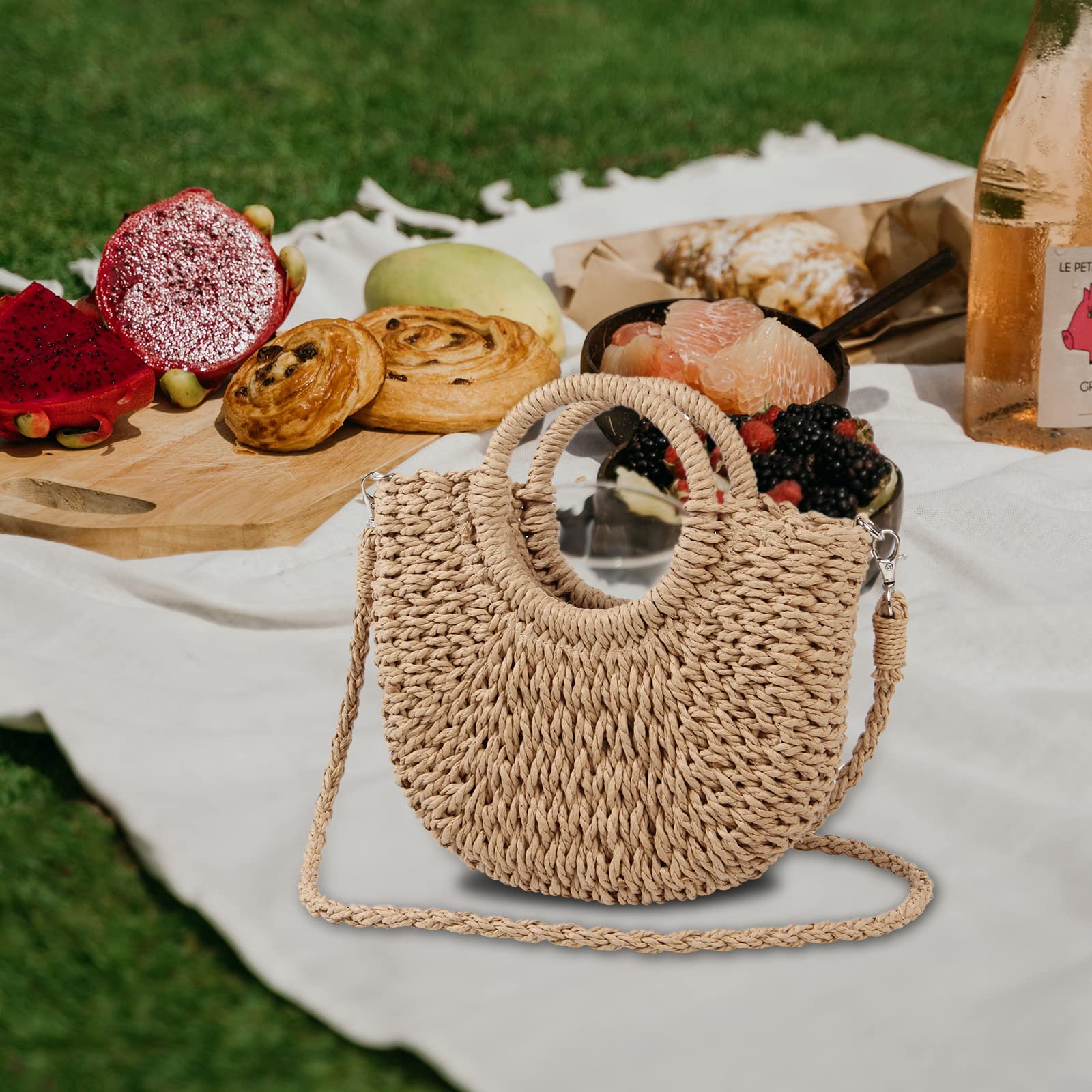 Stylish Woven Straw Tote Bag for Women - Summer Beach Crossbody Purse with Top Handle - Perfect for Vacation, Picnic, and Outdoor Activities