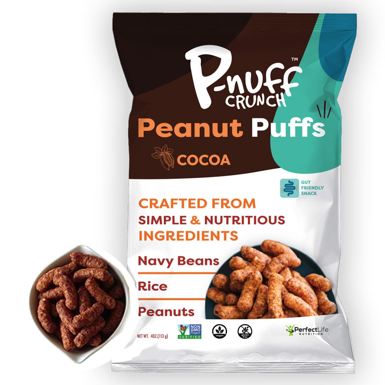 Pnuff Crunch Peanut Butter Puffs - Healthy Low Calorie Gluten Free Vegan High Protein Keto Snacks - As Seen on Shark Tank - Cocoa Flavor 4 Oz Bag (Pack of 15) - Perfect for Office Snacking, Weight Loss Diets & On-the-Go Nutrition