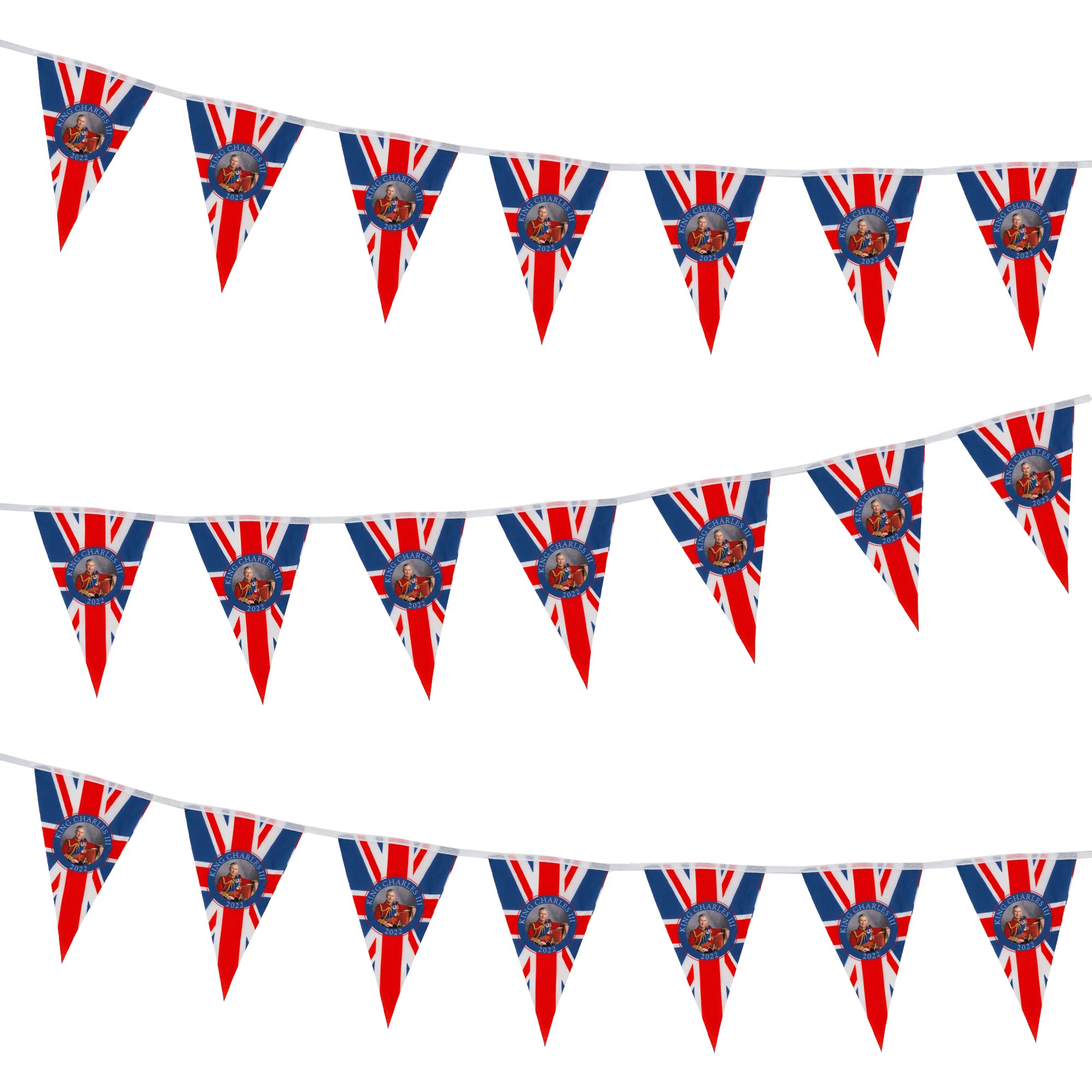 SA Products King Charles Coronation Decorations - 21x14CM Union Jack Flags (15M Long) - Royal Kings Coronation Party Supplies | Perfect for Home Decor, Street Parties & British Themed Events