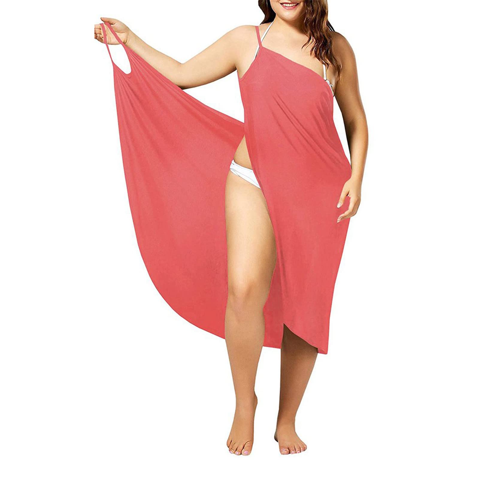 Watermelon Red 2XL Beach Cover Wrap Dress - Bikini Cover Up, Spaghetti Strap Backless Summer Dress for Women | Perfect for Pool Parties, Vacations & Beach Getaways