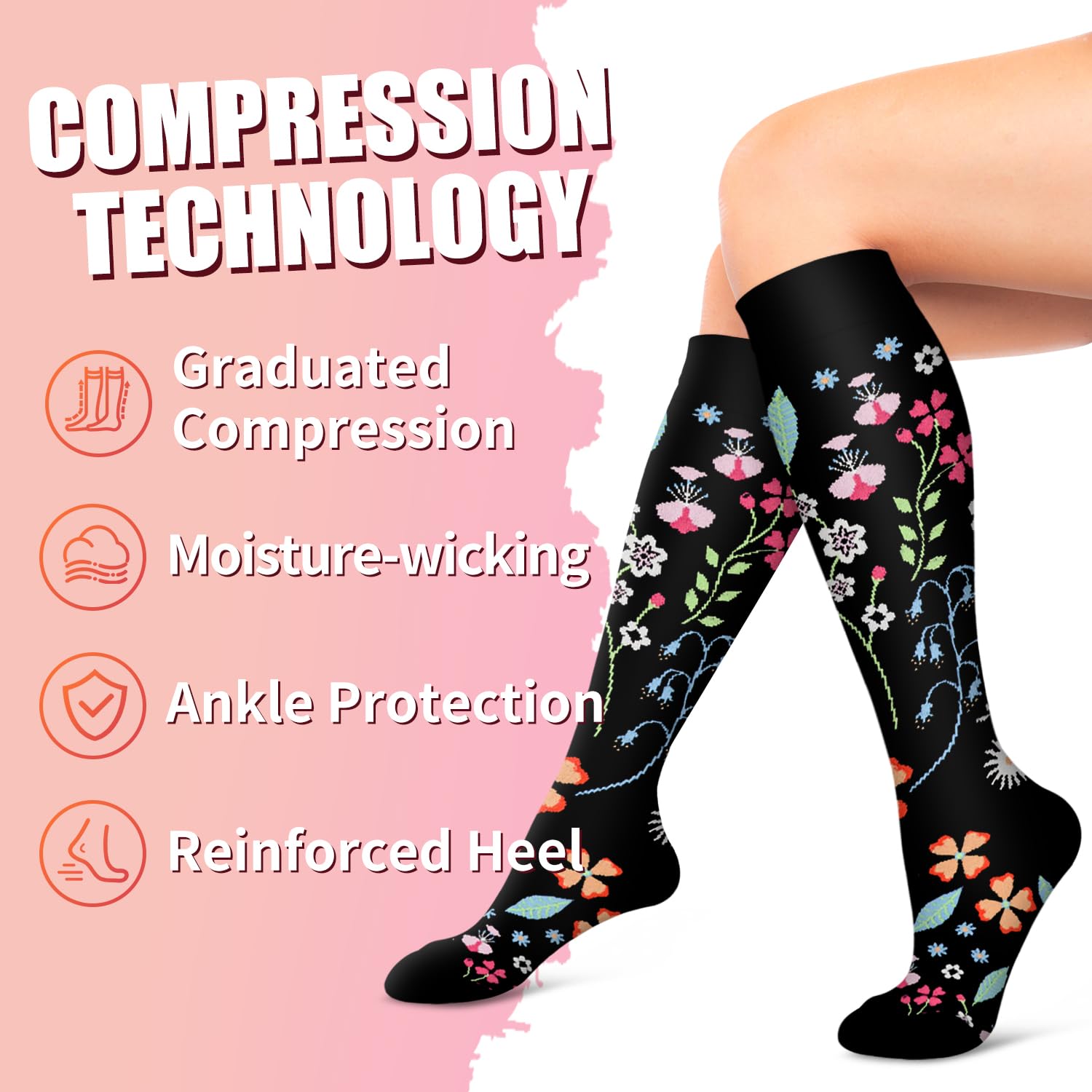 Best Compression Socks for Women & Men - 6 Pairs 15-20 mmHg Support Socks for Improved Circulation - Ideal for Running, Cycling, Travel & Work - Athletic & Medical Grade Support