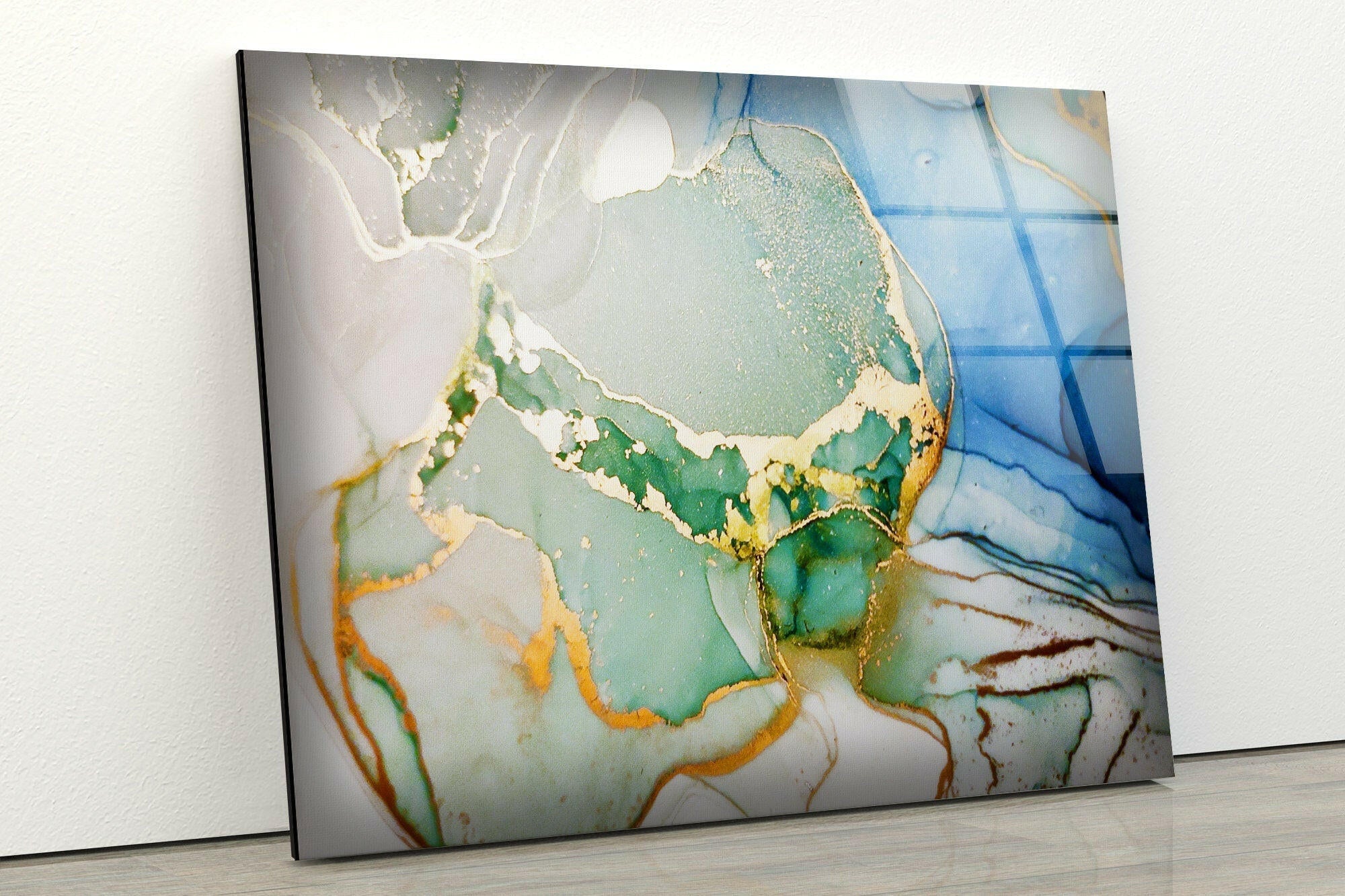 Blue Geode Alcohol Ink Art Glass Wall Decor - Handmade Abstract Art for Living Room, Bedroom & Office
