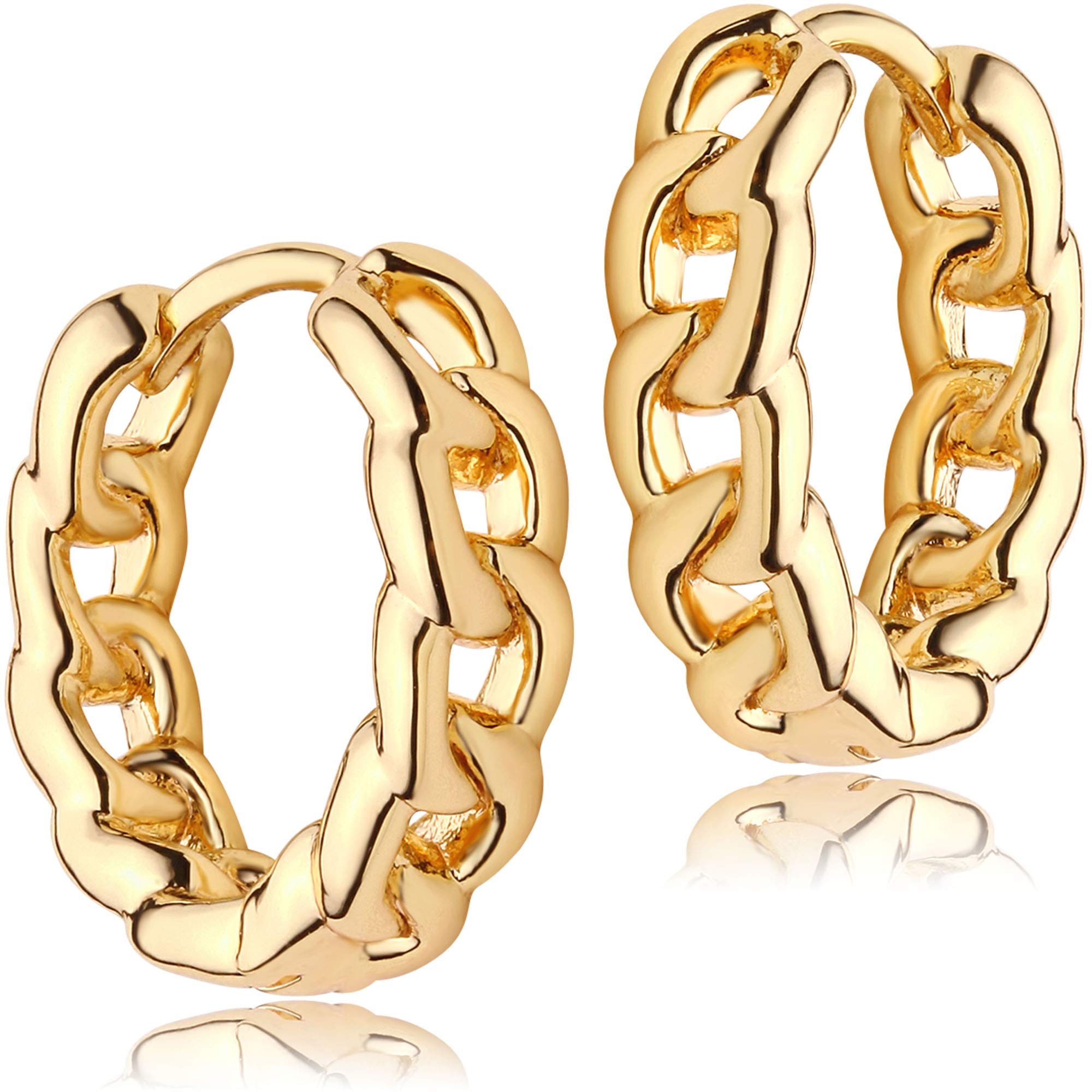 FETTERO 14K Gold Plated Huggie Hoop Earrings for Women - Hypoallergenic Twist Link Hoop Earrings | Dainty Minimalist Jewelry for Everyday Wear, Parties & Gifts