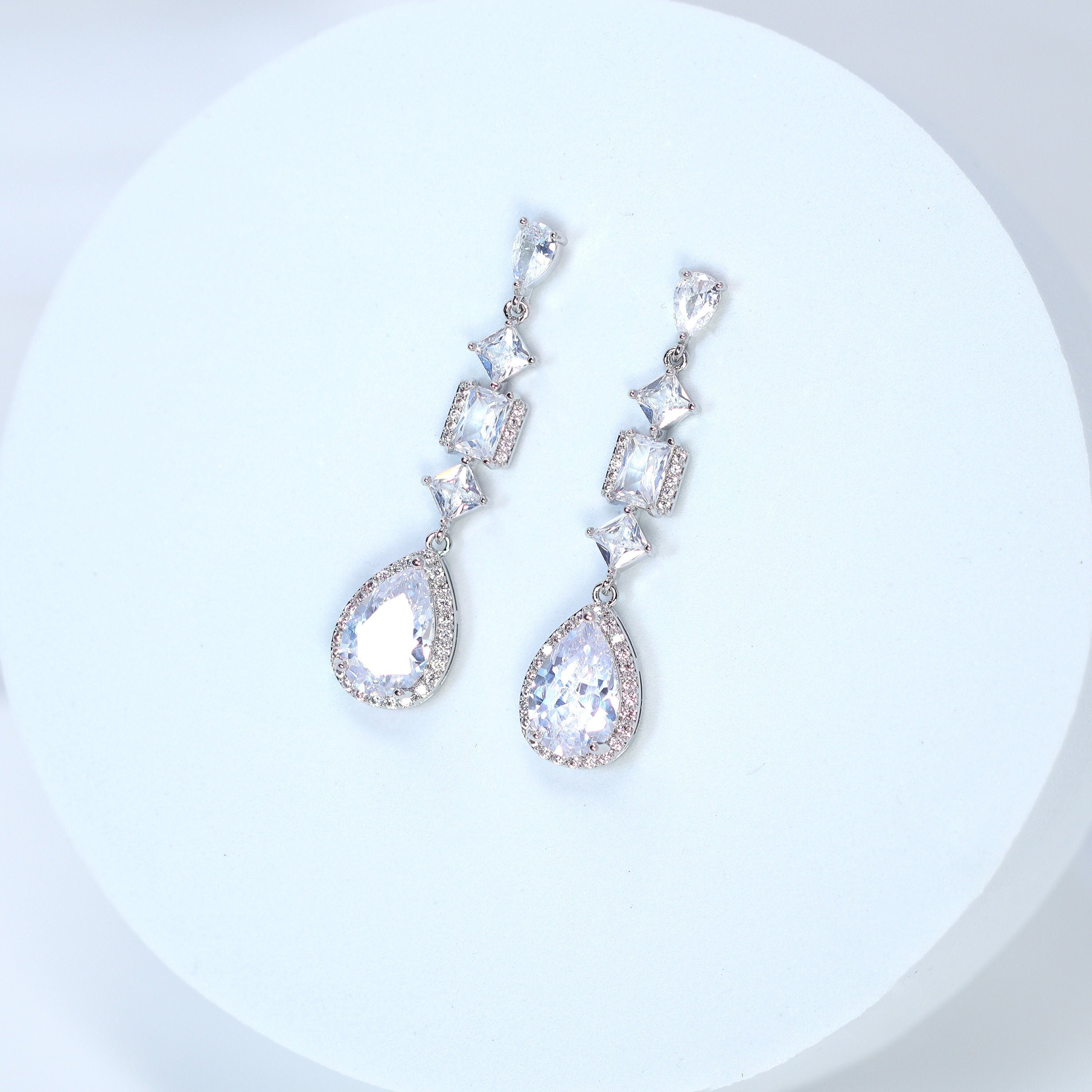 Cubic Zirconia Geometric Drop Earrings - Elegant Crystal Bridal Jewelry for Women | Perfect for Weddings, Parties & Special Occasions