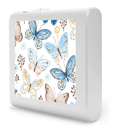 Dimmable LED Night Light with Auto On/Off Sensor, Adjustable Brightness & Warm White Light - Perfect for Bathroom, Hallway, Nursery & Bedroom - Blue & Tan Butterfly Design - Energy Saving Plug-in Nightlight for Kids & Adults