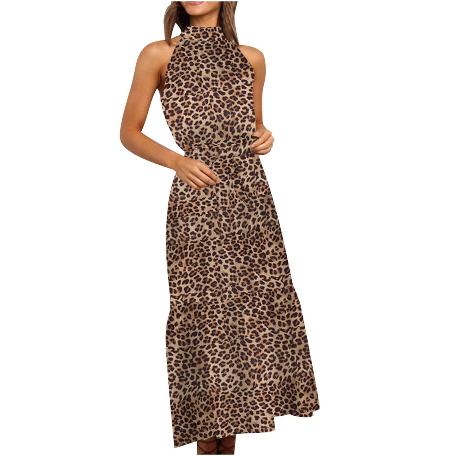 Levmjia Women's Summer Maxi Dress 2022 - Sleeveless Beach Halterneck with Floral Print, Round Neck Long Dress for Vacation, Party & Casual Wear