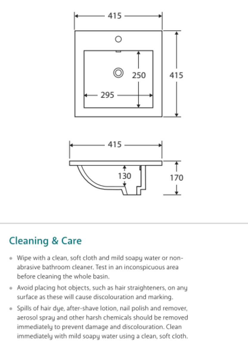 Fienza TR4583 Allison White Ceramic Bathroom Sink with Single Faucet Hole - Perfect for Modern Vanities and Powder Rooms