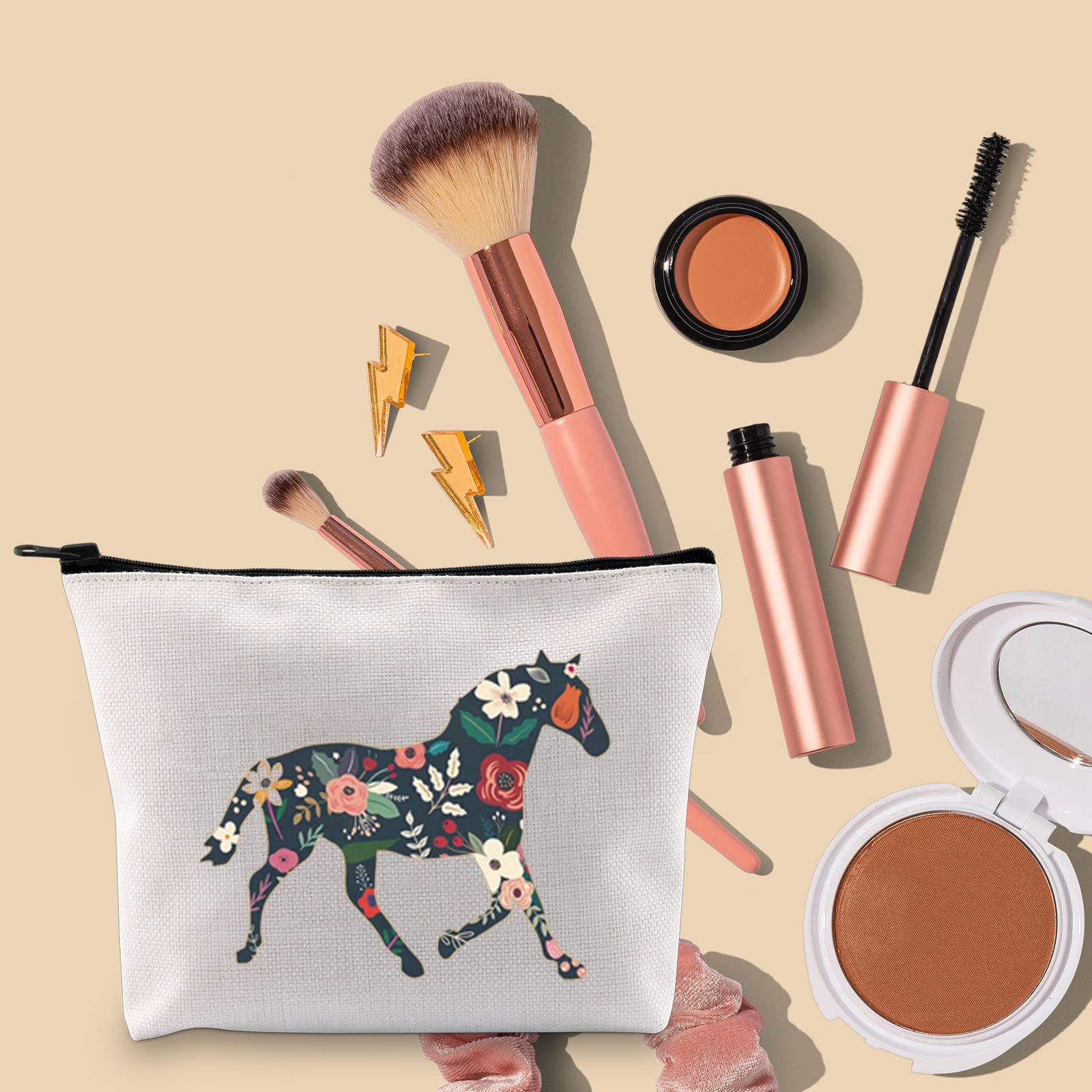 Equestrian Makeup Bag for Women - Floral Horse Design Cosmetic Pouch, Perfect Gift for Horse Lovers & Riders - Great for Travel, Gym & Equestrian Events