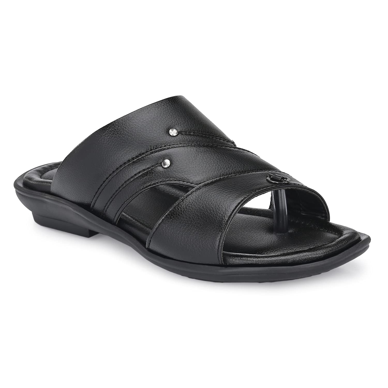 AZZARO BLACK Men's Synthetic Leather Slip-On Casual Slippers - Comfortable Indoor & Outdoor House Shoes for Lounging, Errands, and Relaxation