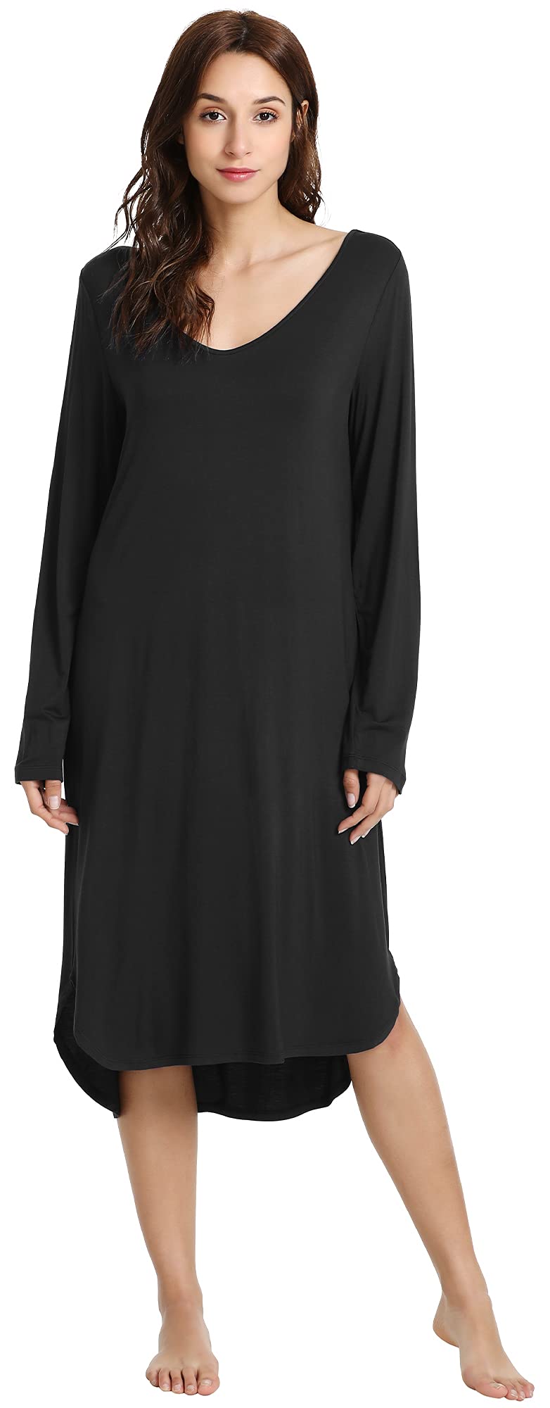 WiWi Bamboo Nightgowns for Women - Soft Long Sleeve Sleep Shirt & Comfy Loungewear - Plus Size Nightshirts S-4X - Perfect for Relaxing at Home, Sleeping & Lounging