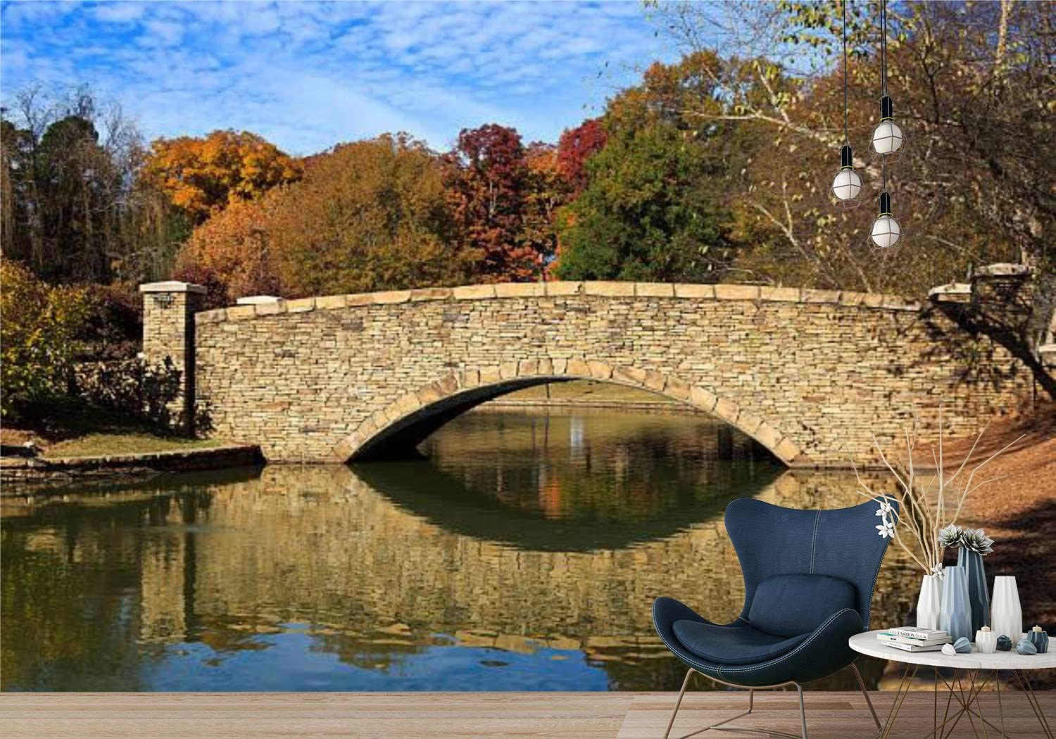 PVC Peel & Stick Wallpaper - Stone Bridge at Freedom Park Charlotte Self-Adhesive Wall Mural | Waterproof Removable Contact Paper for Living Room, Bedroom, Office Decor | Easy DIY Home Improvement