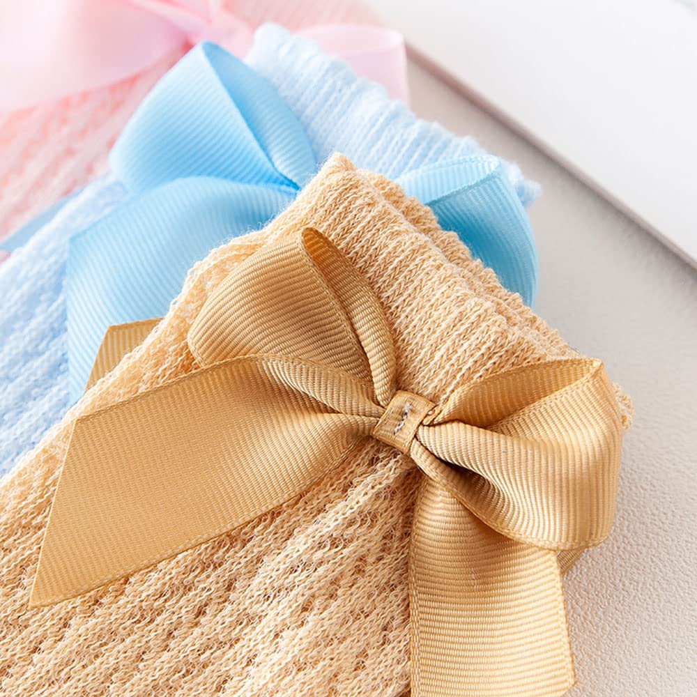5 Pack Spanish Baby Girls Bow Knee High Socks - Mesh Cotton Newborn Toddler Long Stockings for Dress Up, Photo Shoots & Special Occasions