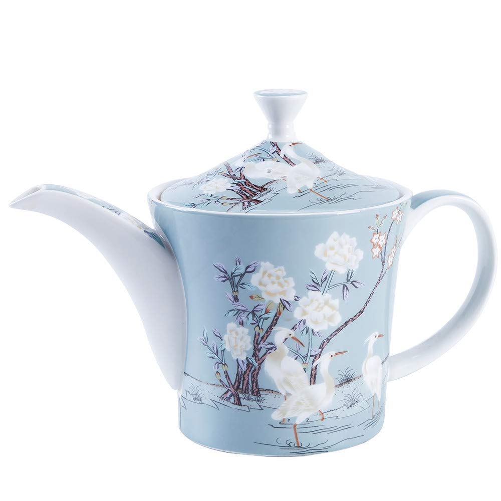 Premium Ceramic Teapot Set - Bone China Porcelain Tea Pot with Crane Design, European Style 3-Piece Afternoon Tea Set with Tea Cup & Saucer - Perfect for Home Tea Parties, Bridal Showers & Elegant Gift Giving