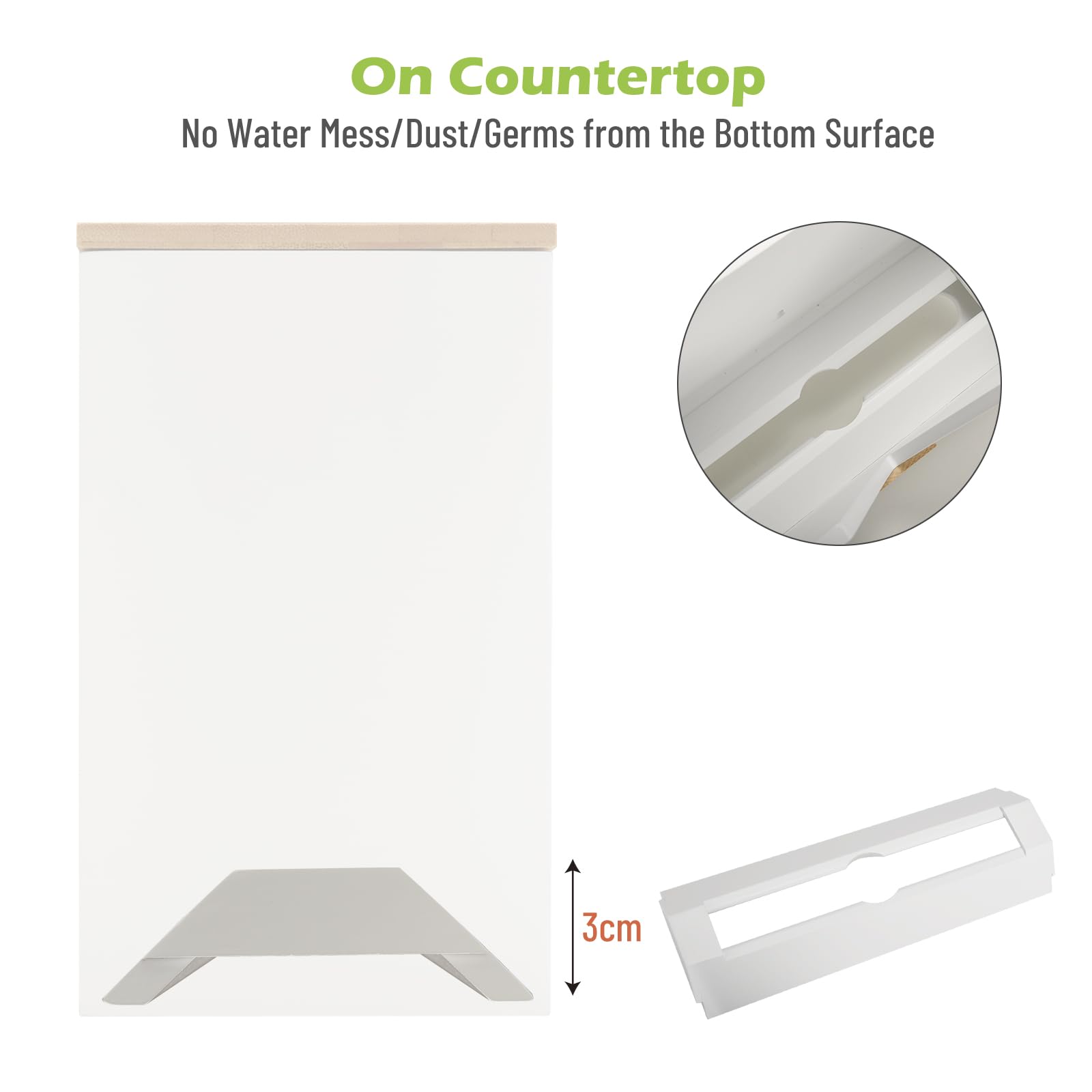 Eco-Friendly Bamboo Paper Towel Dispenser with Lid - Wall Mount or Countertop Holder for Kitchen, Bathroom & Office (White) - Perfect for Home, Restaurant & Commercial Use