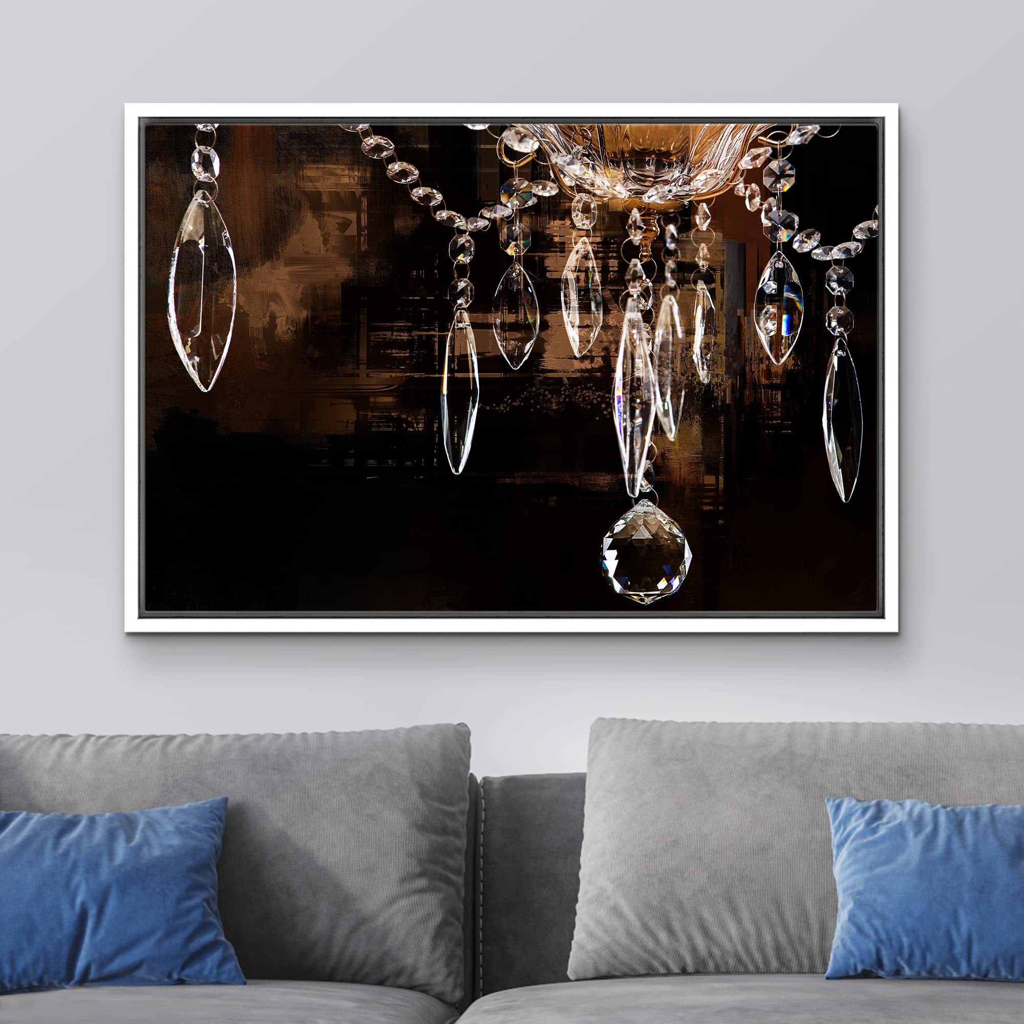 Wall26 Framed Canvas Print - Crystal Chandelier Silhouette Wall Art on Dark Background, Modern Digital Art for Living Room, Bedroom, Office Decor (24x36 Inches, White Frame) | Elegant Home Decor & Relaxing Atmosphere