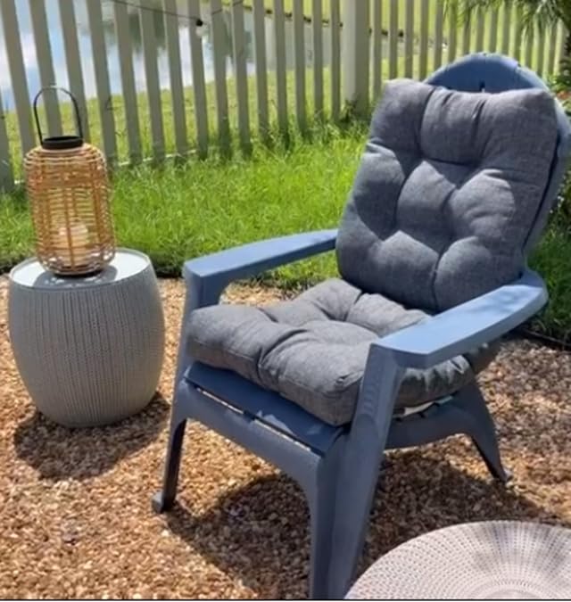 QILLOWAY Outdoor Chair Cushions - 4 Pack Tufted Seat & Back Cushions for Patio Furniture, Water-Resistant & Durable - Charcoal Grey/Black - Perfect for Spring & Summer Outdoor Relaxation on Deck, Poolside or Garden