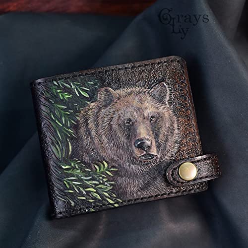 Genuine Leather Men's 3D Carved Biker Wallet - Handmade Tooled Airbrush Art Custom Personalized Wallet for Motorcycle Enthusiasts & Gift Giving