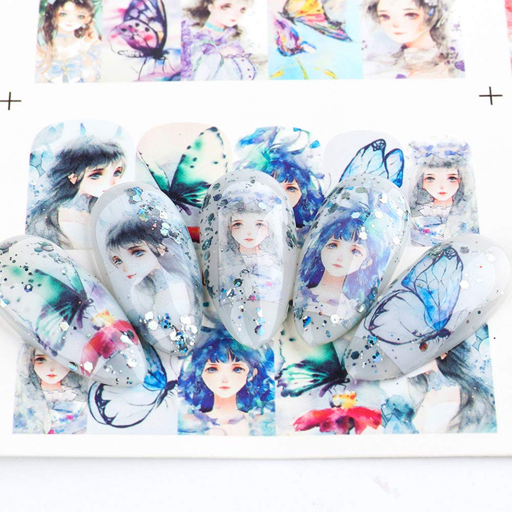 12 Sheets DIY Nail Art Water Transfer Decals - Japanese Style Butterfly & Floral Nail Tattoo Stickers for Women & Girls | Perfect for Home Manicures, Parties & Special Occasions