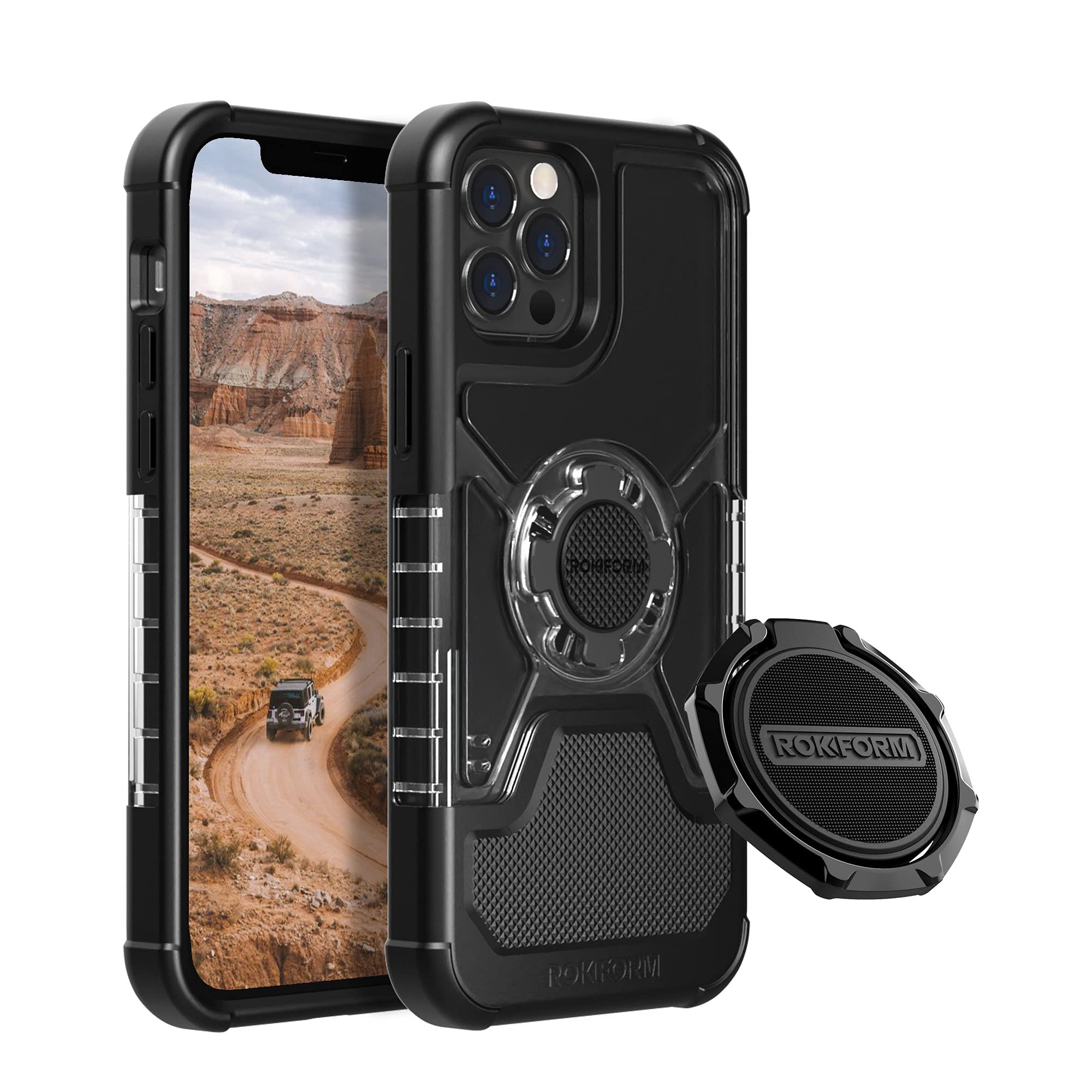 Rokform iPhone 12 Pro Max Crystal Clear Case with Twist Lock Sport Ring Stand & Grip - RokLock Series Protective Cover for Workout, Running, Cycling & Outdoor Activities