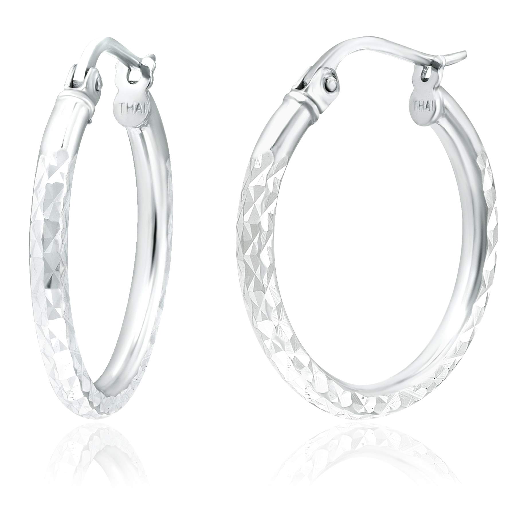 Michael Zweig Sterling Silver Diamond Cut Hoop Earrings 2.0mm - Click-Top Tube Closure for Secure Fit | Perfect for Everyday Wear, Date Nights & Special Occasions