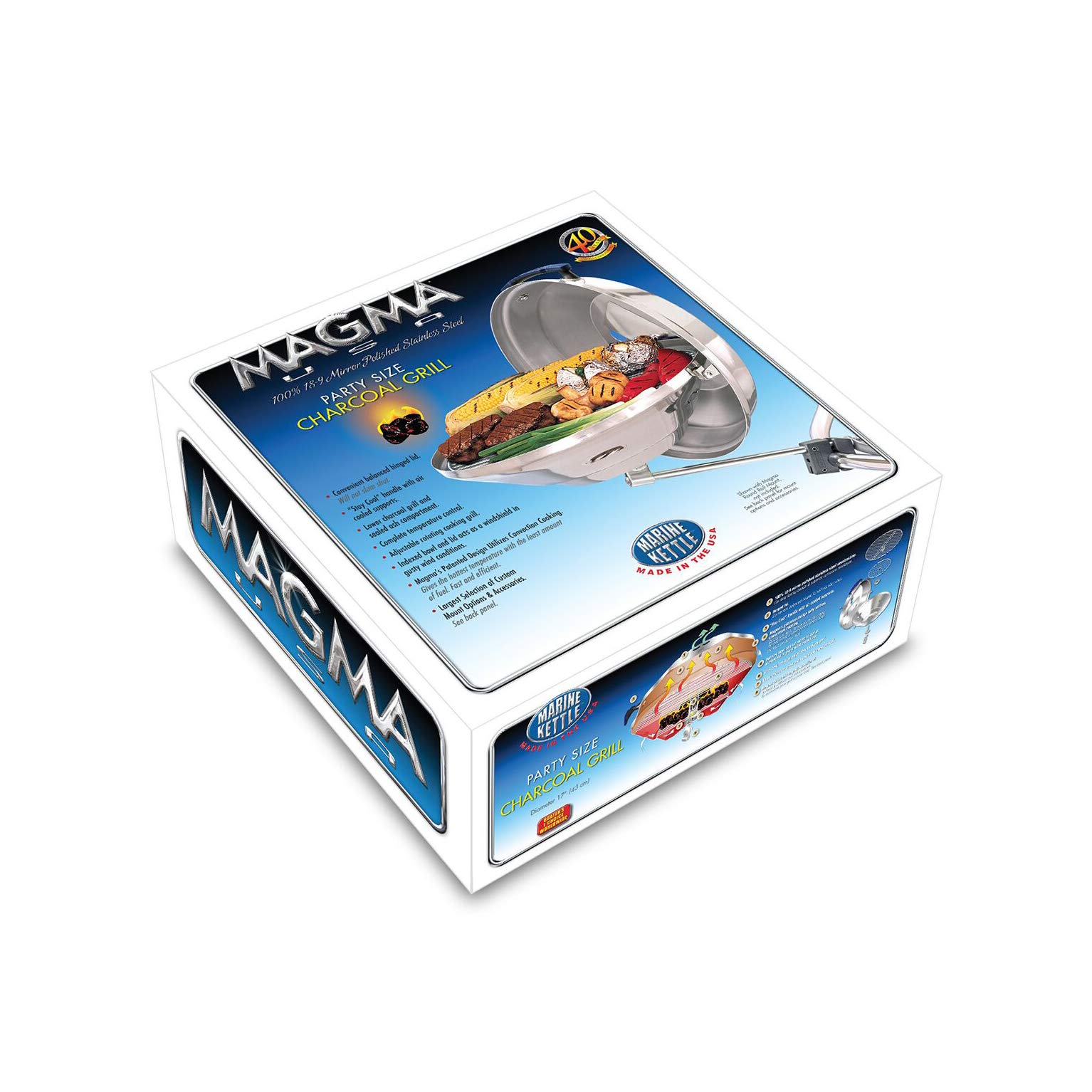 Magma Products Marine Kettle Charcoal Grill with Hinged Lid - Portable Outdoor Cooking for Boating, Camping & Backyard BBQs