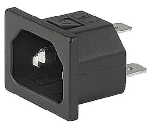 IEC C14 Appliance Inlet Connector - Snap-In Mount, Front Side, Quick Connect Terminals 4.8x0.8mm for 2.5mm Panel | Power Supply for Servers, Computers & Audio Equipment