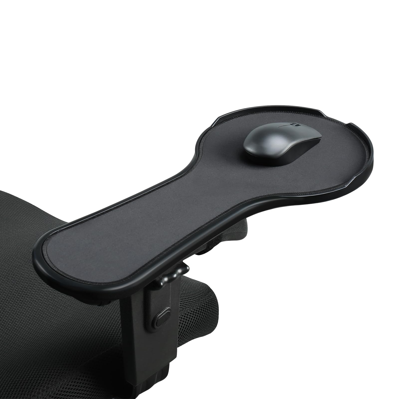 Ergonomic Adjustable Armrest Mouse Pad for Office Chair - Black Mouse Extension Tray with Anti-Slip Baffle (Model YYLL8326) - Perfect for Gaming, Computer Workstations & Home Office Setups