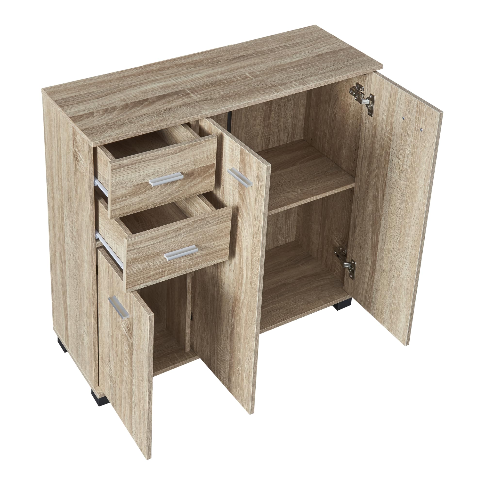 Narrow Wardrobe with 2 Drawers & Doors - 76x80x28cm Sonoma Oak Cabinet for Shoes & Storage