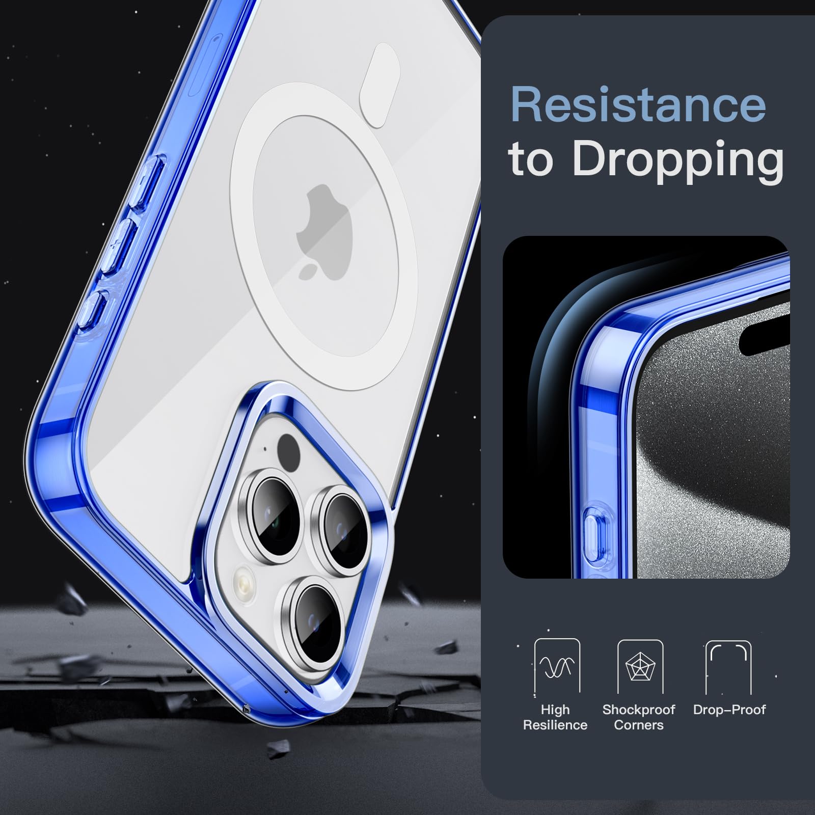JETech Magnetic Case for iPhone 15 Pro Max 6.7-Inch | MagSafe Compatible | Shockproof & Anti-Scratch Clear Back Bumper Cover (Dark Blue) | Perfect for Wireless Charging, Outdoor Activities & Daily Protection