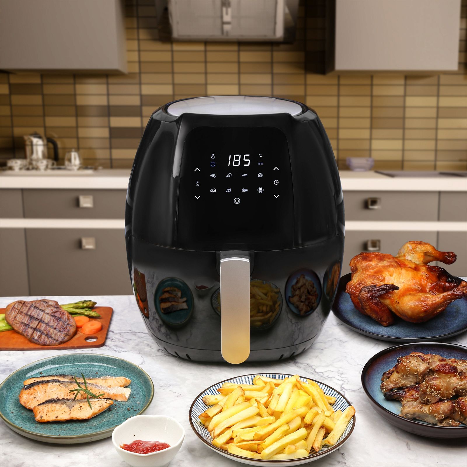 8L Digital Air Fryer Oven with LED Touchscreen - Healthy Oil-Free Cooking for Family, Perfect for Roasting, Baking, Grilling & Reheating Food - Ideal for Kitchen, Home, Office & Dorm Use