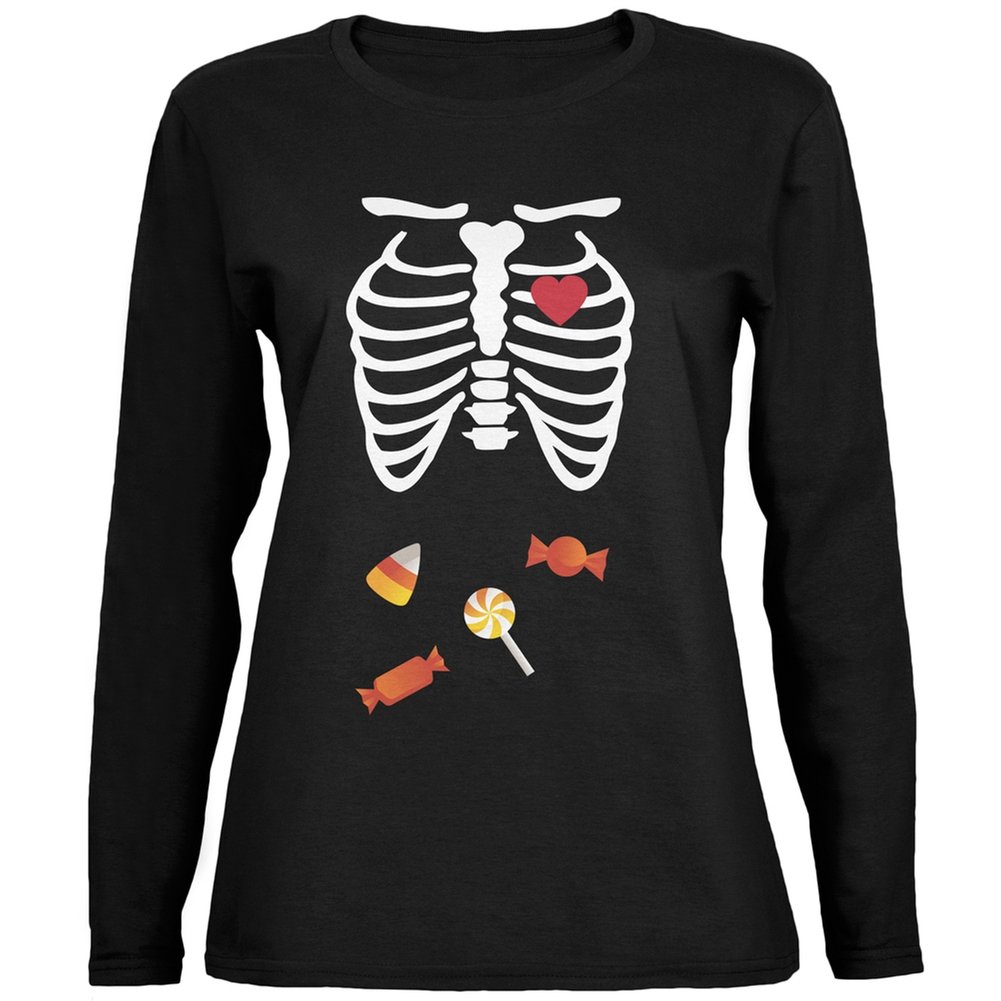 Old Glory Candy Halloween Skeleton Baby Black Women's Long Sleeve T-Shirt | Spooky Graphic Tee for Women | Perfect for Halloween Costumes, Themed Parties & Casual Wear