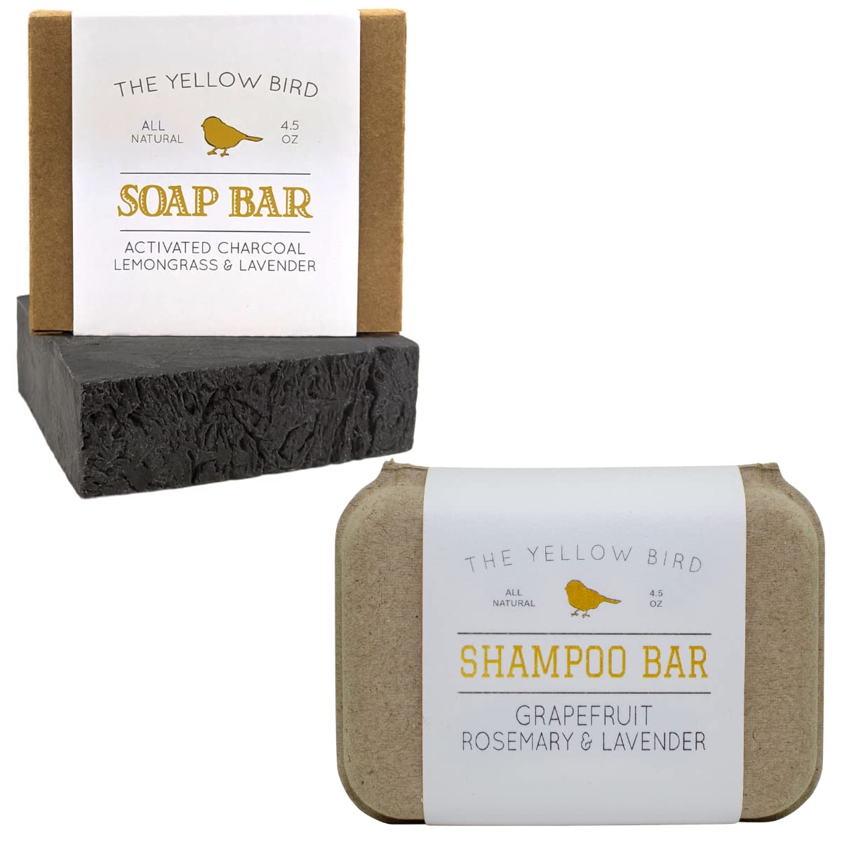 Natural Grapefruit Shampoo Bar & Charcoal Lavender Lemongrass Soap Bar - Vegan Hair & Body Cleanser for Sensitive Skin | Eco-Friendly Bath Essentials for Home, Travel & Gifts