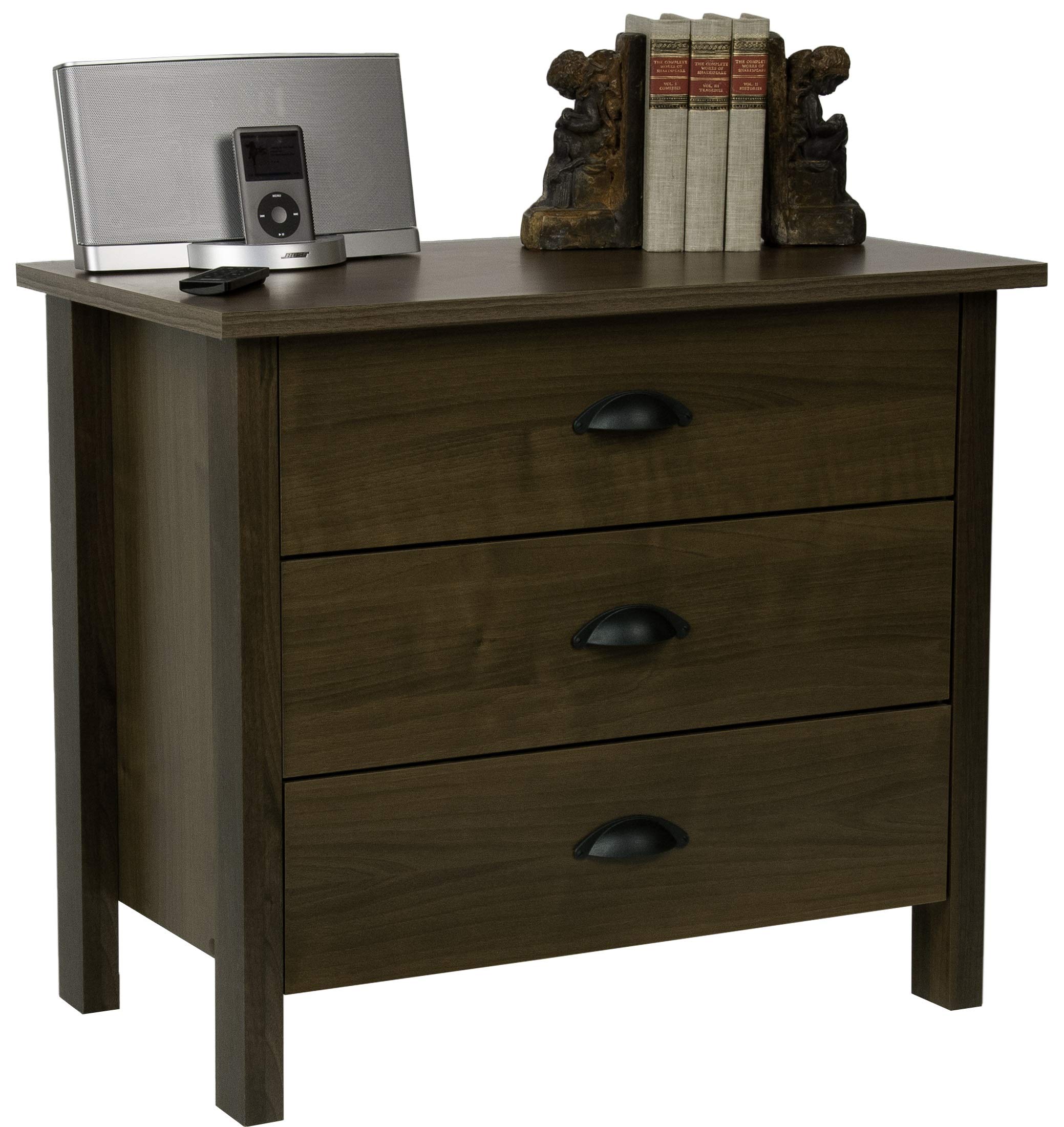 Venture Horizon 3-Drawer Nouvelle Chest in Walnut - Stylish Bedroom Dresser for Closet Organization & Home Decor Storage