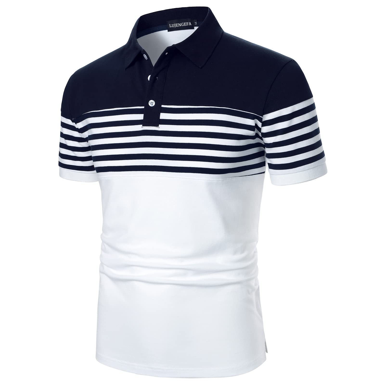 Men's Slim Fit Striped Polo Shirts - Long & Short Sleeve Casual Golf Shirts - Breathable Cotton T-Shirts for Summer - Perfect for Golf, Office & Outdoor Activities