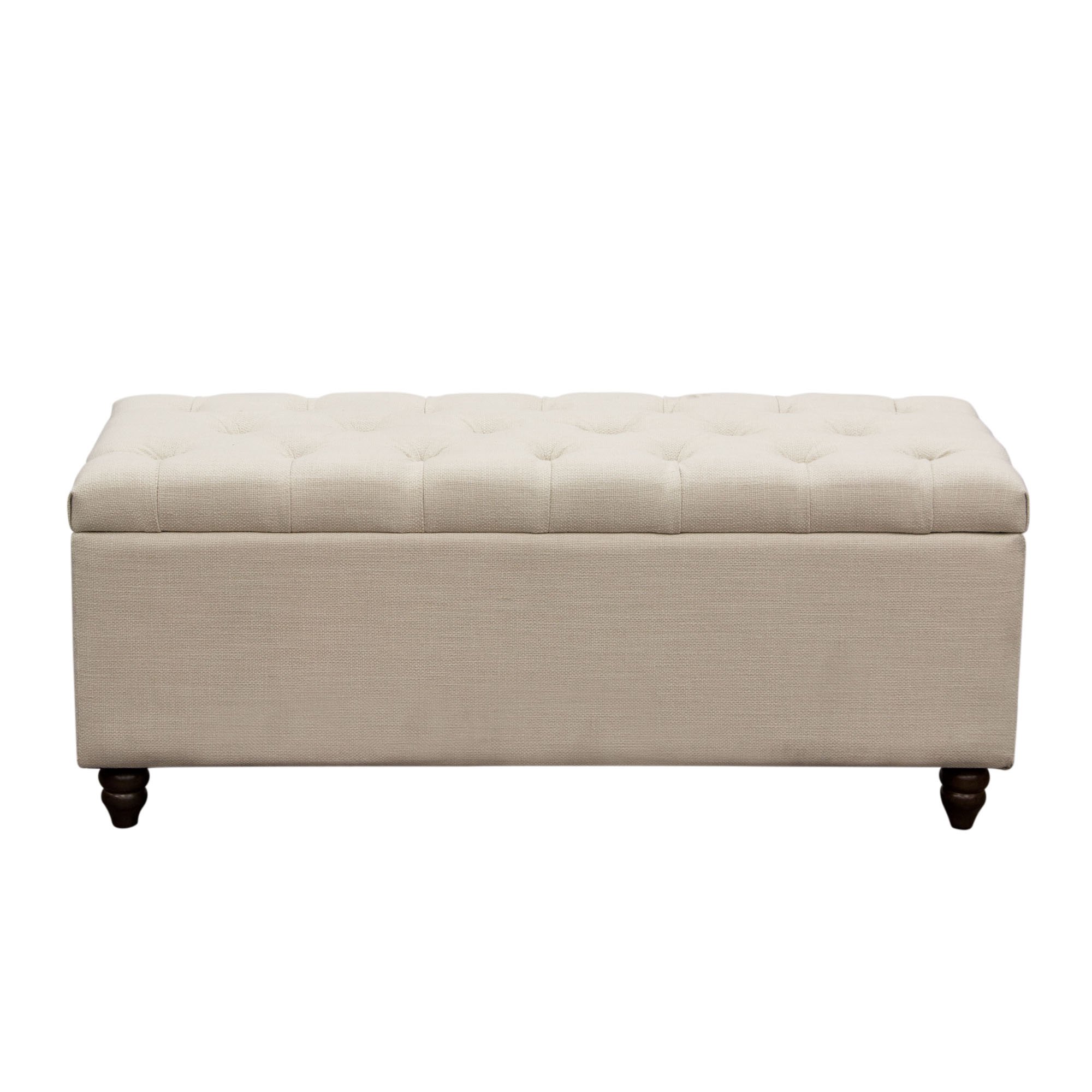 Park Ave Tufted Lift-Top Storage Trunk with Diamond Sofa Design - Desert Sand Linen Ottoman for Living Room, Bedroom & Home Decor